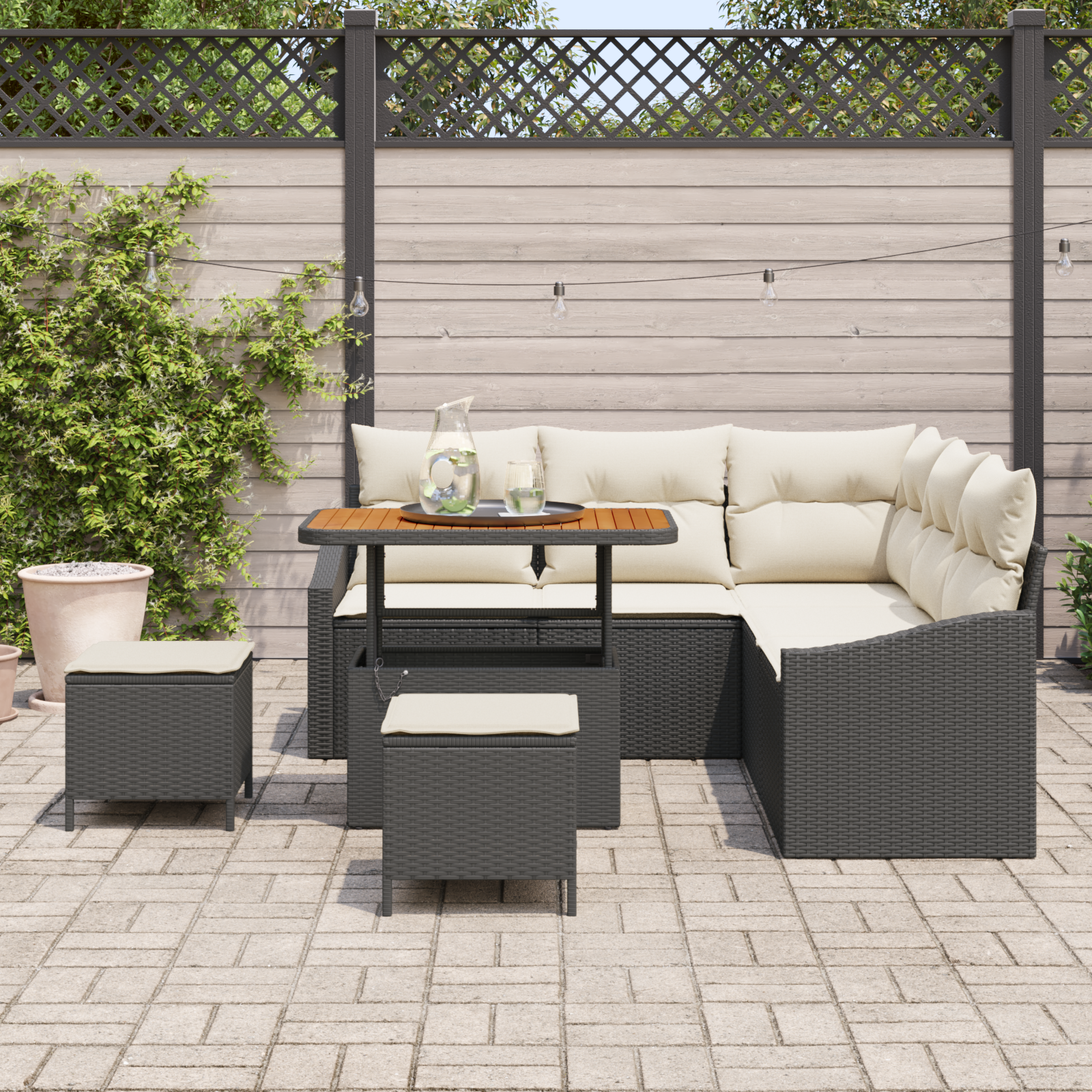 vidaXL 8-delige Tuinbankenset met kussens poly rattan acacia zwart