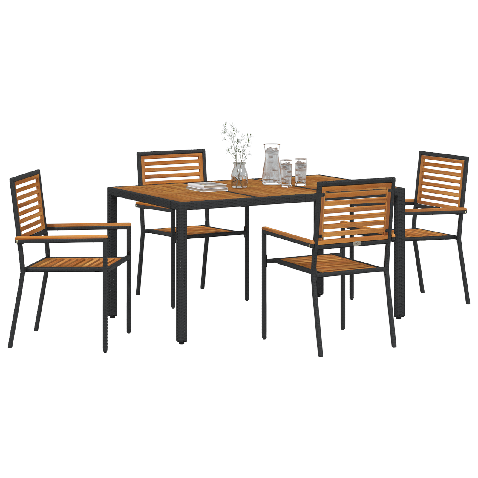 vidaXL 5-delige Tuinset Zwart Poly Rattan Acacia