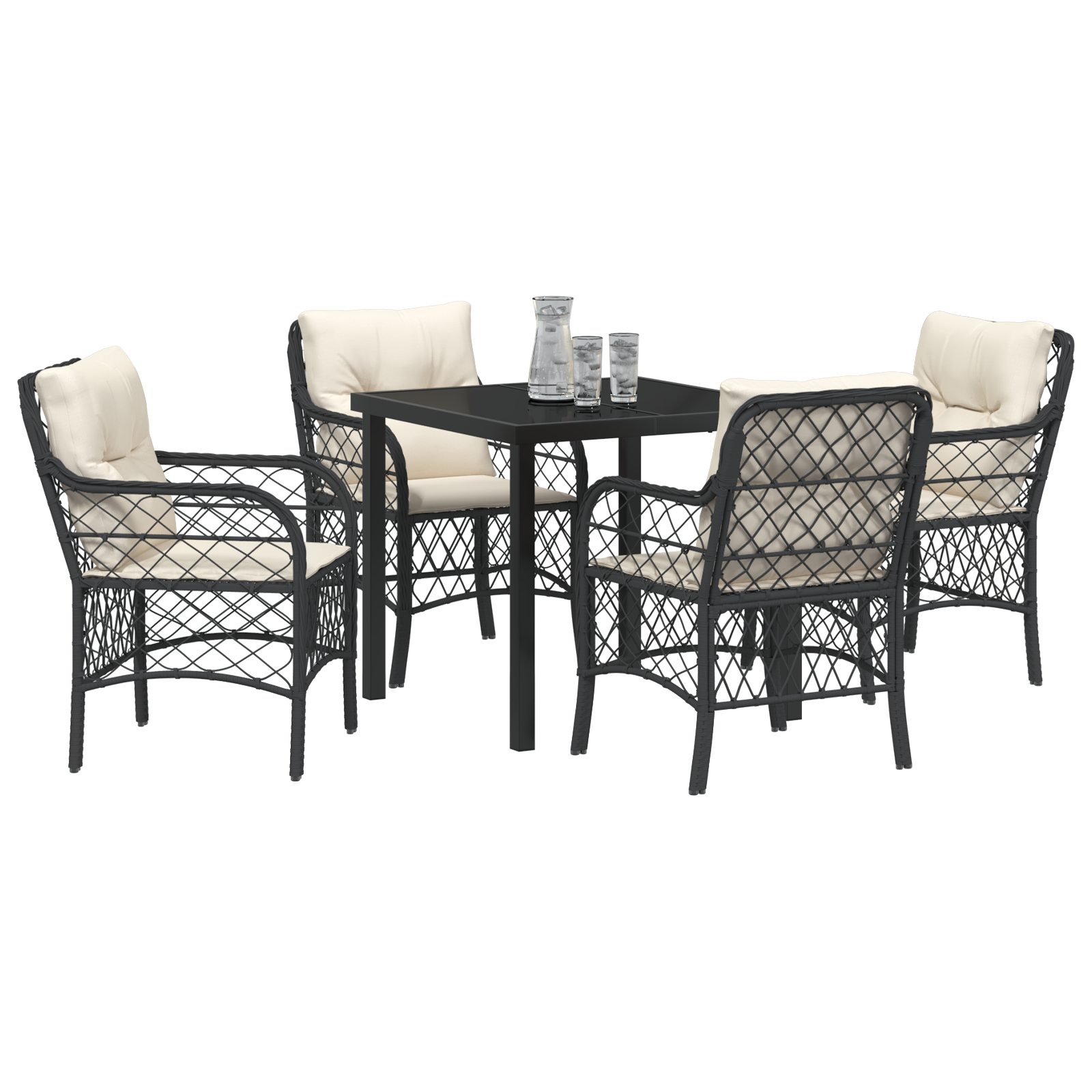 vidaXL 5-delige tuinset met kussens zwart poly rattan