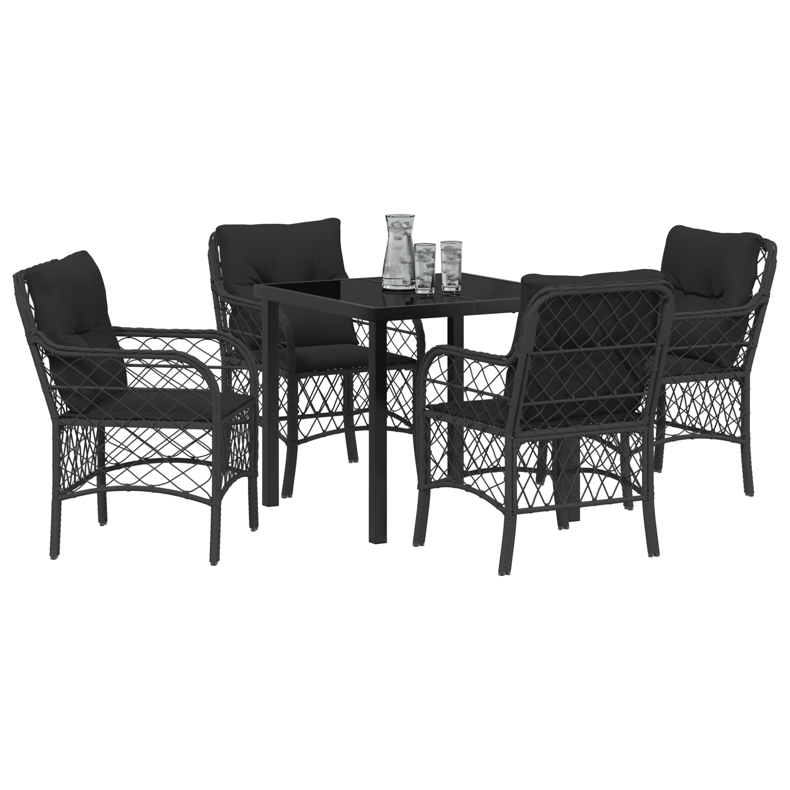 vidaXL 5-delige tuinset met kussens in zwart poly rattan