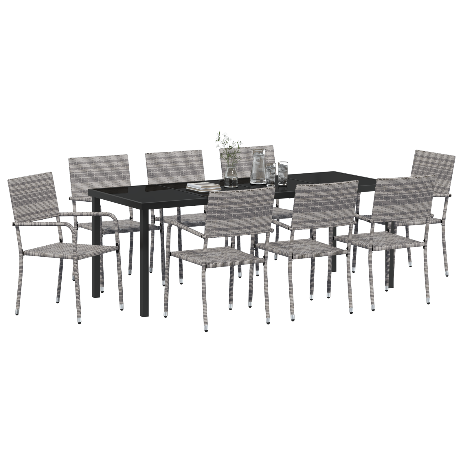 vidaXL 9-delige tuin eetset Grijs Poly Rattan