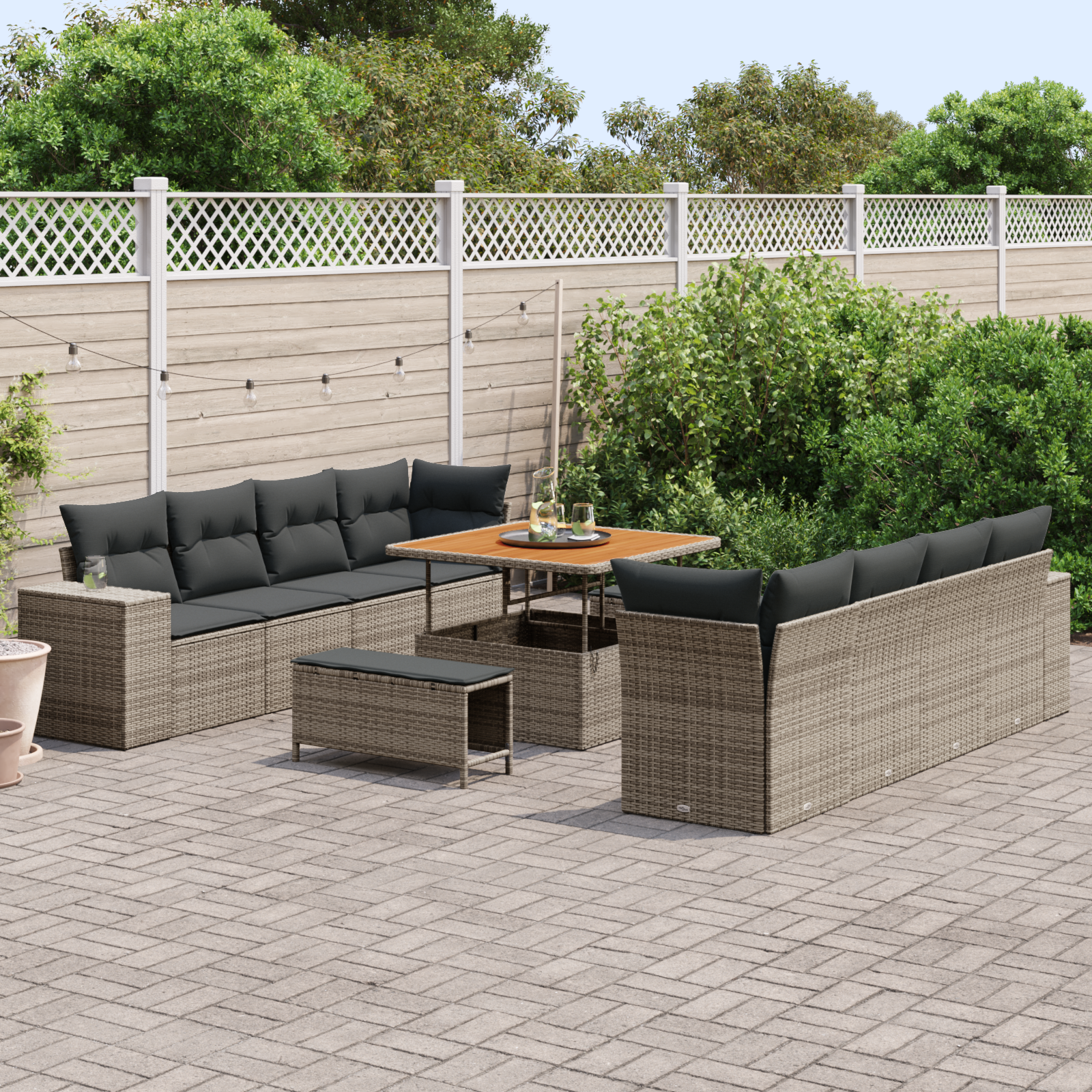 vidaXL 11-delige lounge set met kussens grijs poly rattan acacia