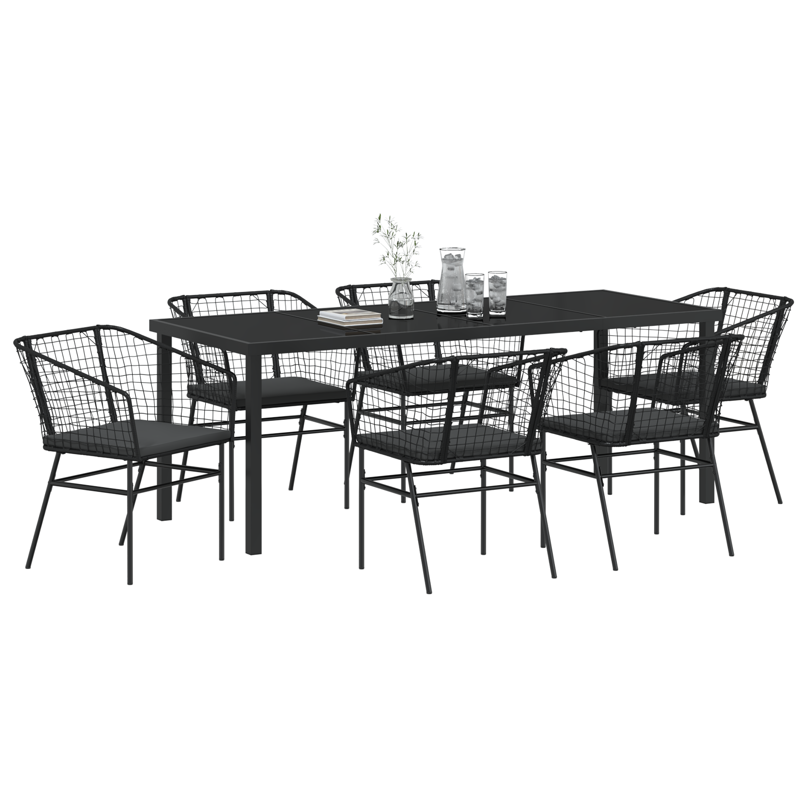 vidaXL 7-delige Tuinset met Kussens Zwart Poly Rattan