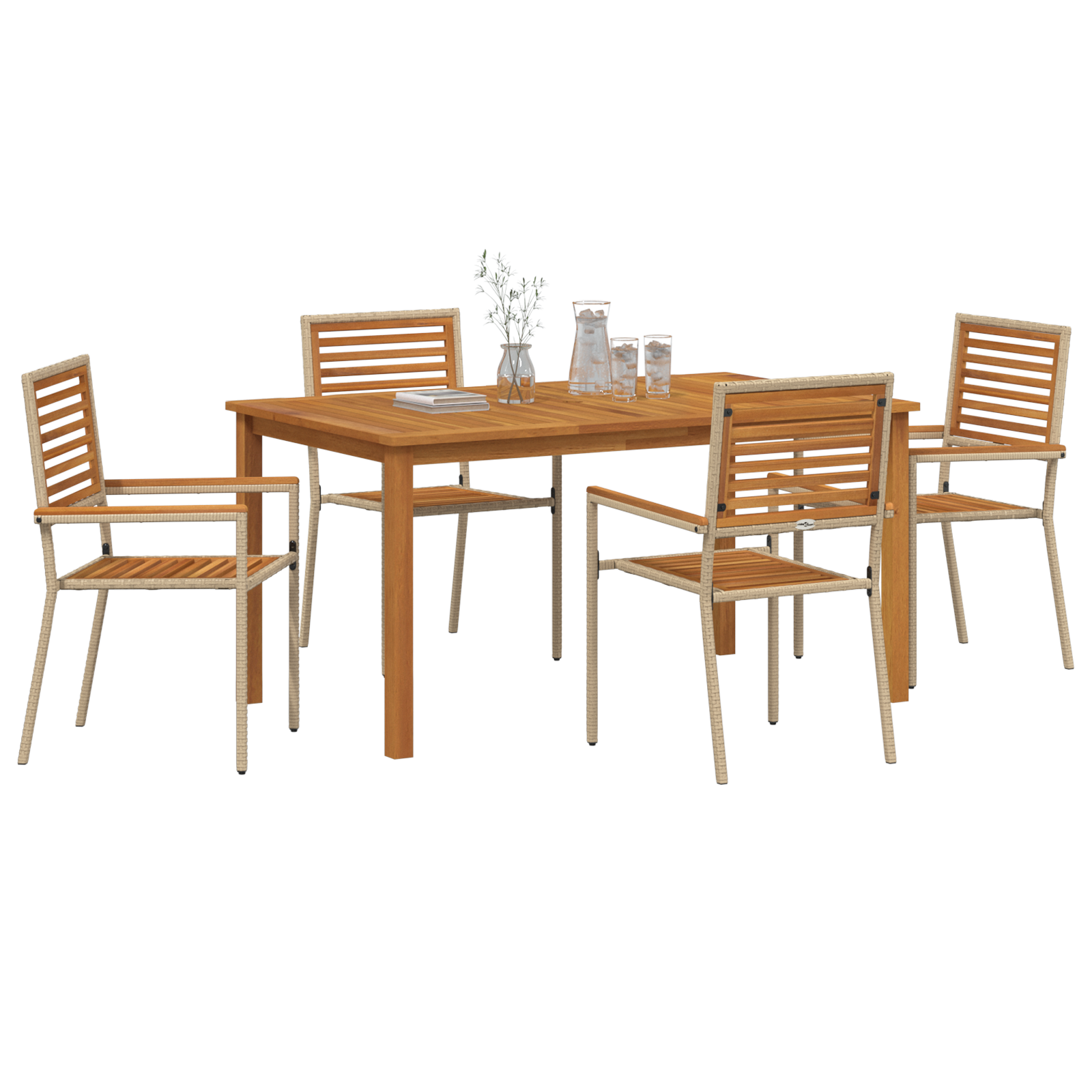 vidaXL 5-delige Tuin Eetset Beige Poly Riet Acacia
