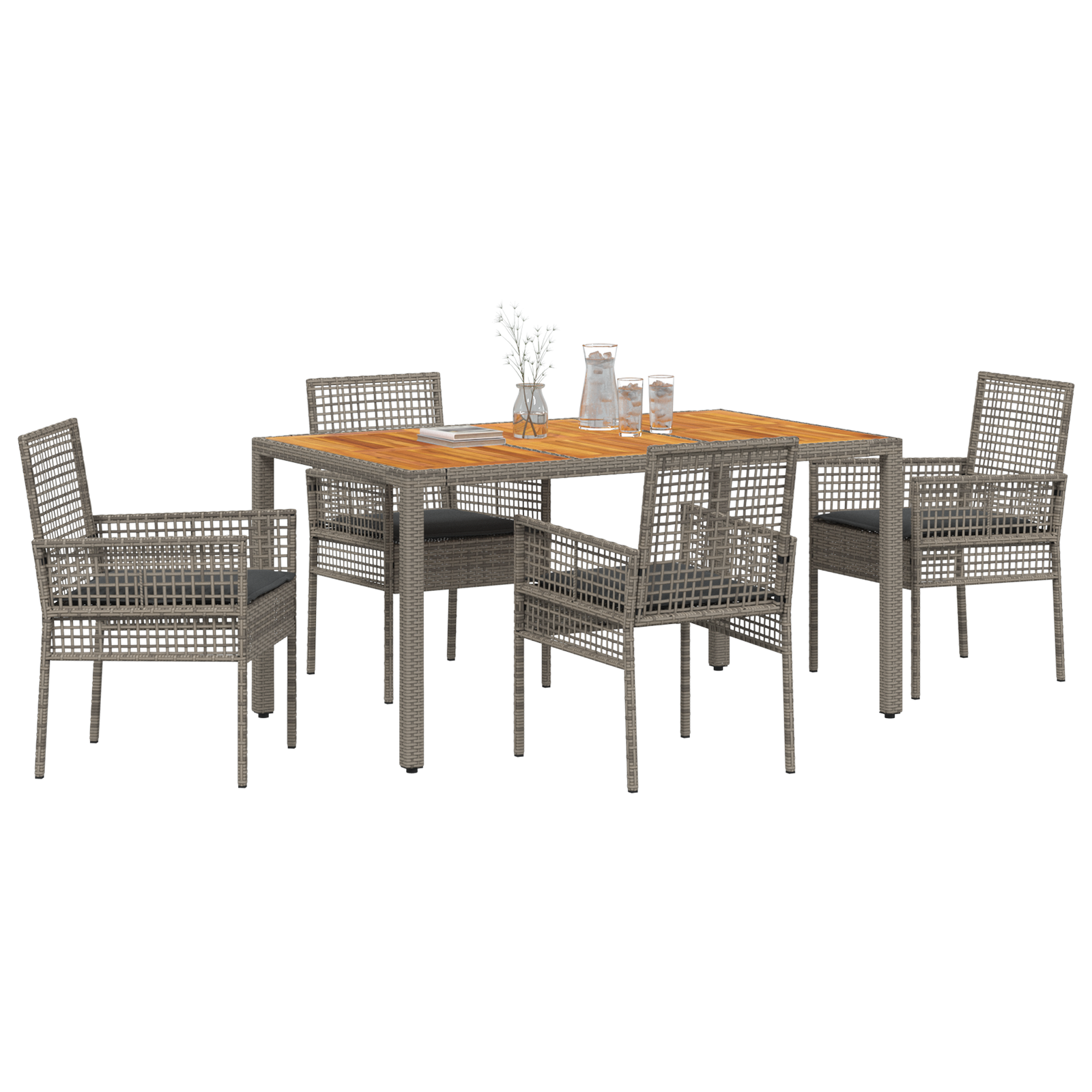 vidaXL 5-delige tuinset met kussens - grijs poly rattan