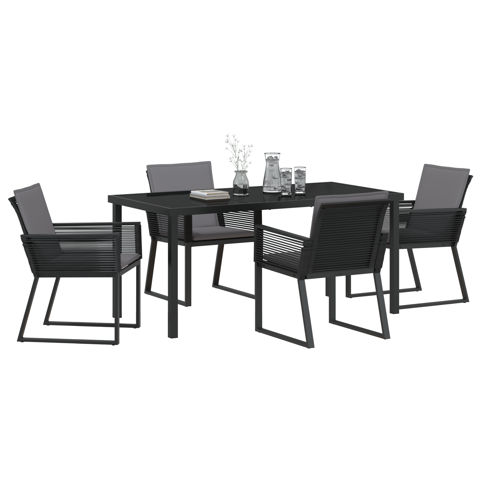 vidaXL 5-delige tuin dining set met kussens zwart poly rattan
