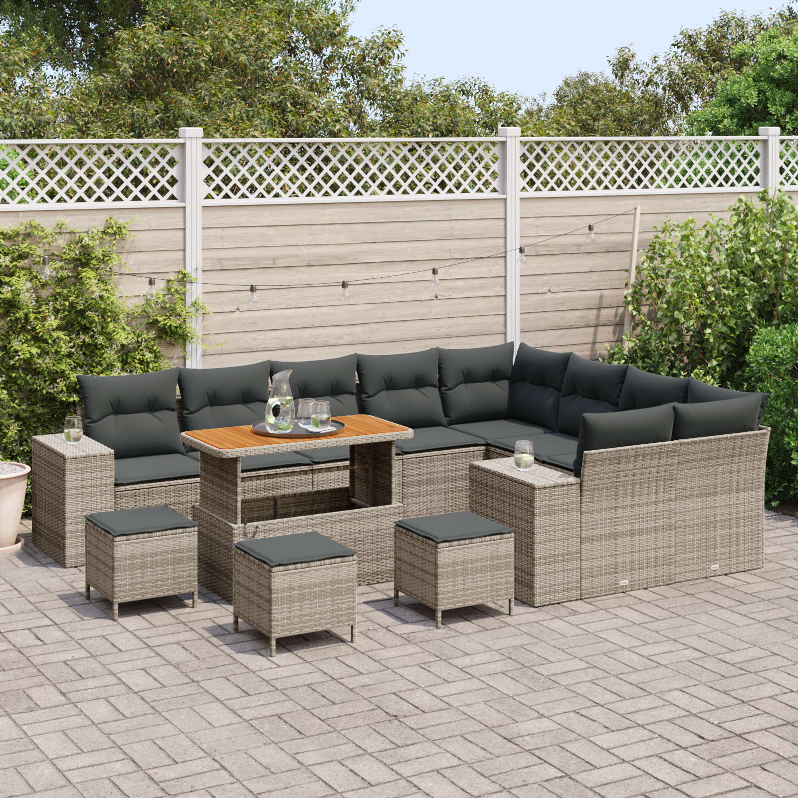 vidaXL 13-delige tuinset met kussens van grijs poly rattan en acacia