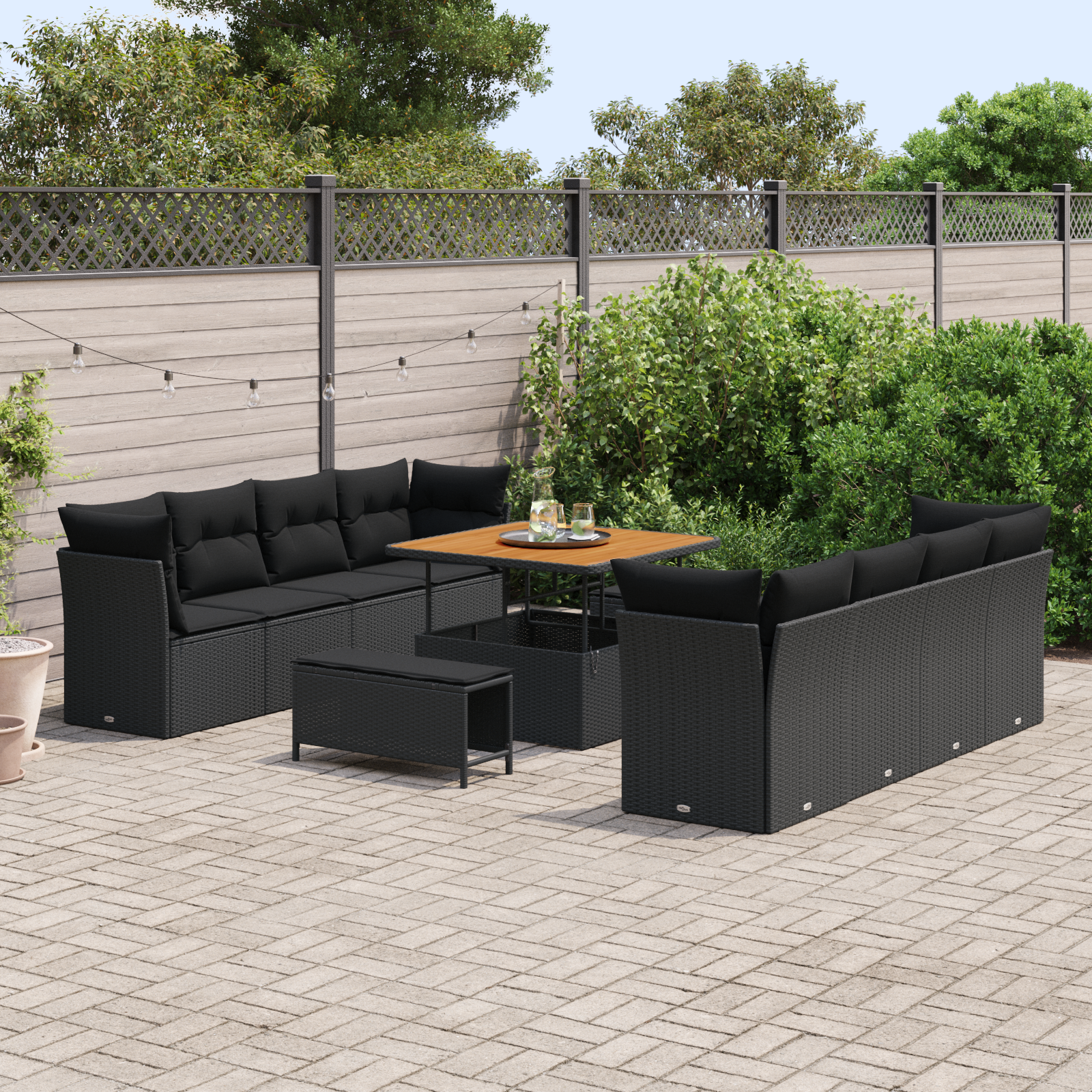 vidaXL 11-delige Tuinbankenset met kussens poly rattan acacia zwart