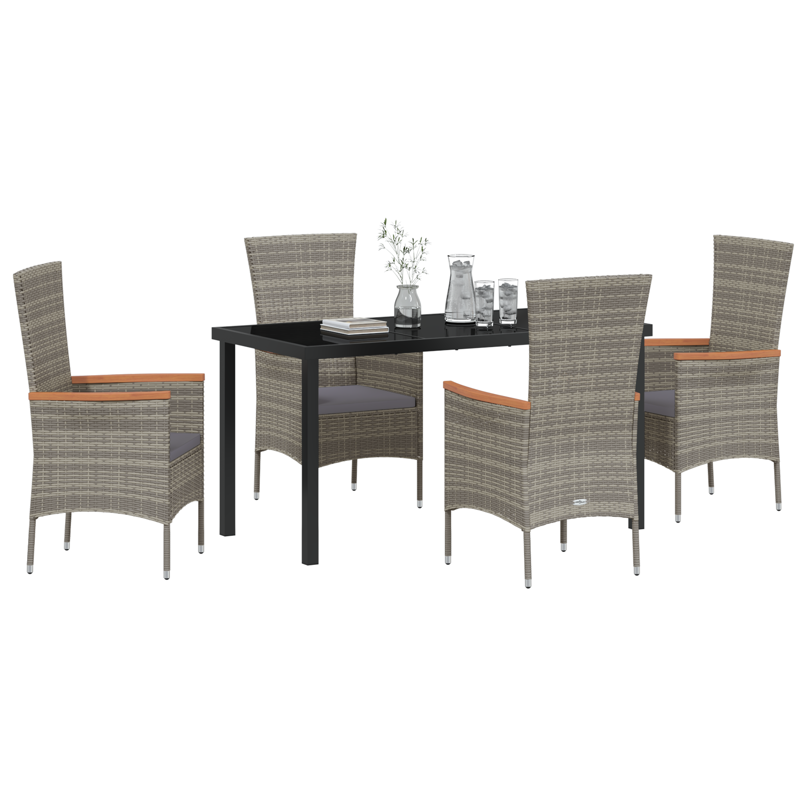 vidaXL 5-delige Tuinset met Kussens Grijs Poly Rattan