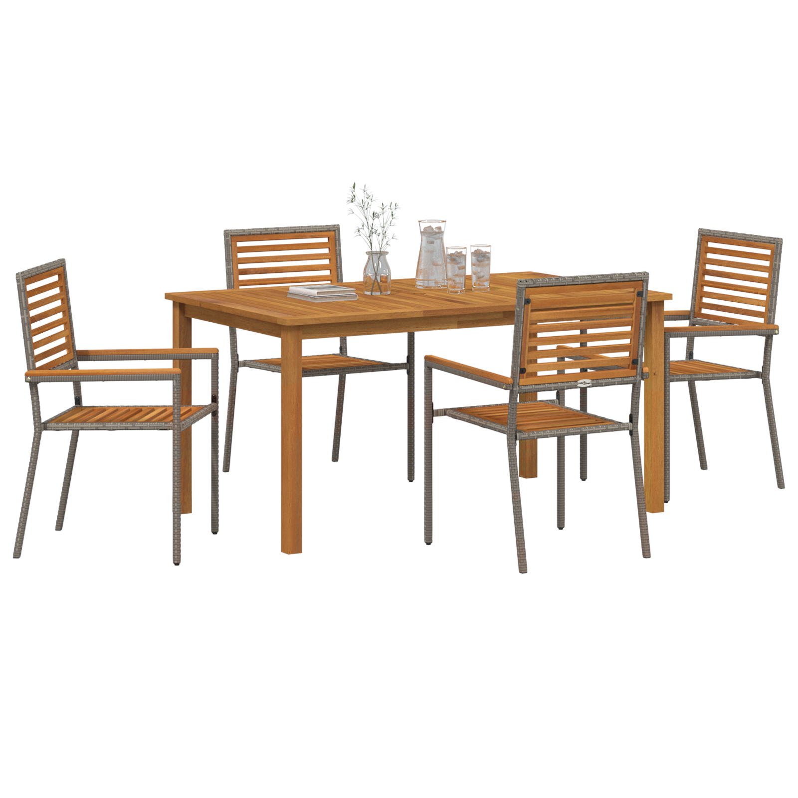 vidaXL 5-delige tuinset Grijs Poly Rattan Acacia