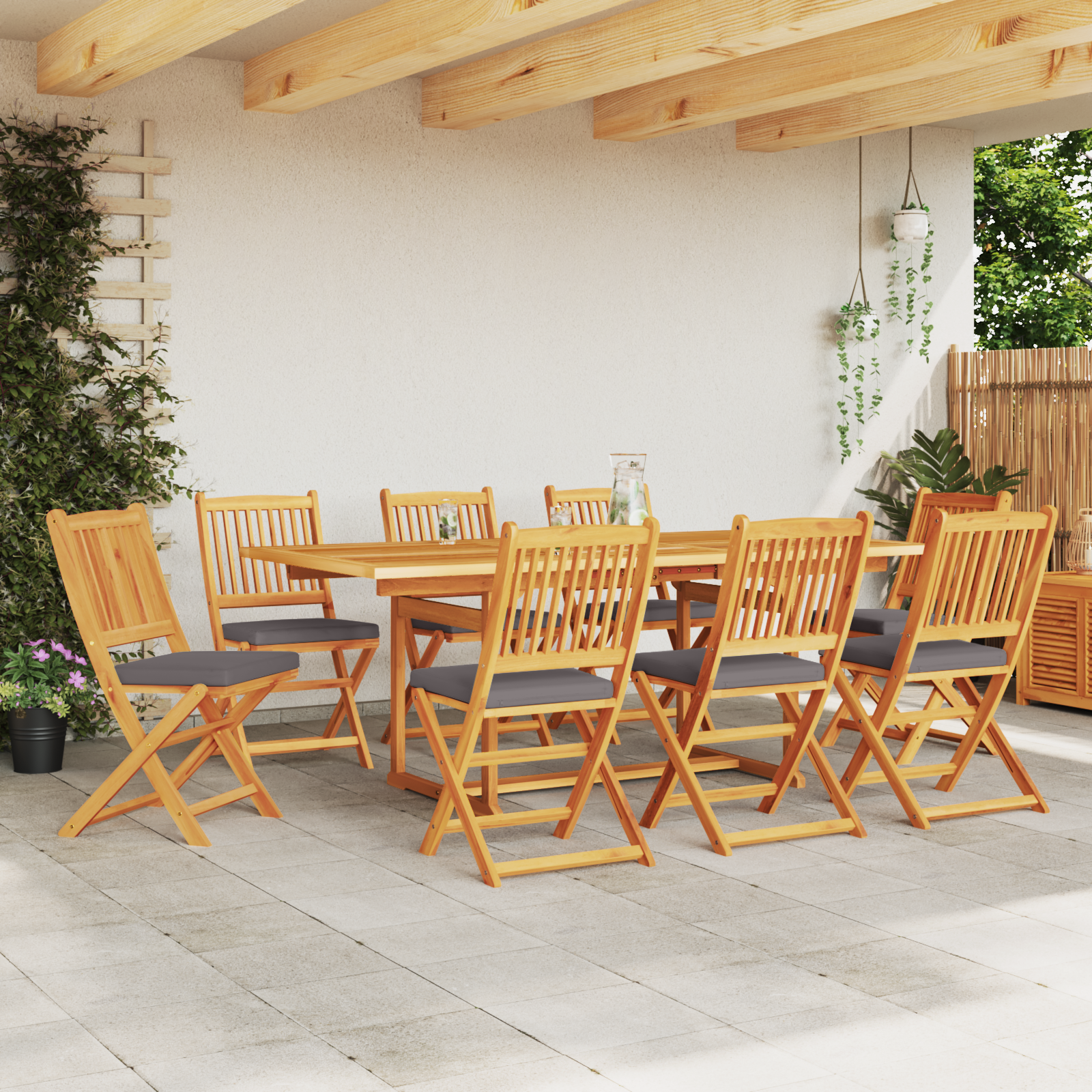 vidaXL Tuinstoelen 8 st inklapbaar grijze kussens massief acaciahout
