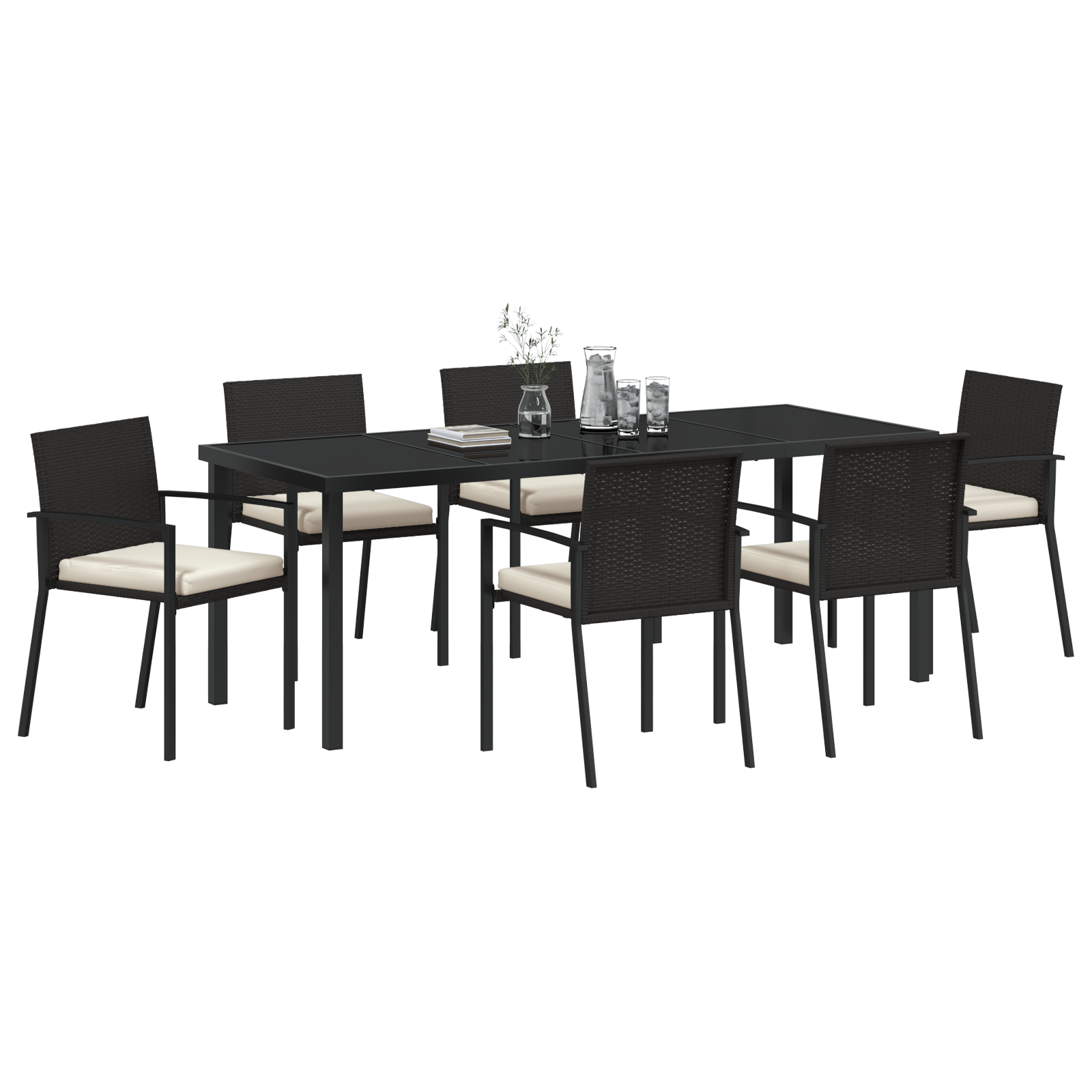 vidaXL 7-delige tuinset Zwart Poly Rattan