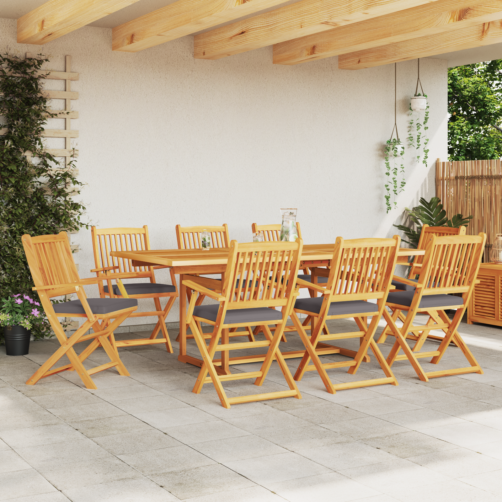 vidaXL Tuinstoelen 8 st inklapbaar grijze kussens massief acaciahout