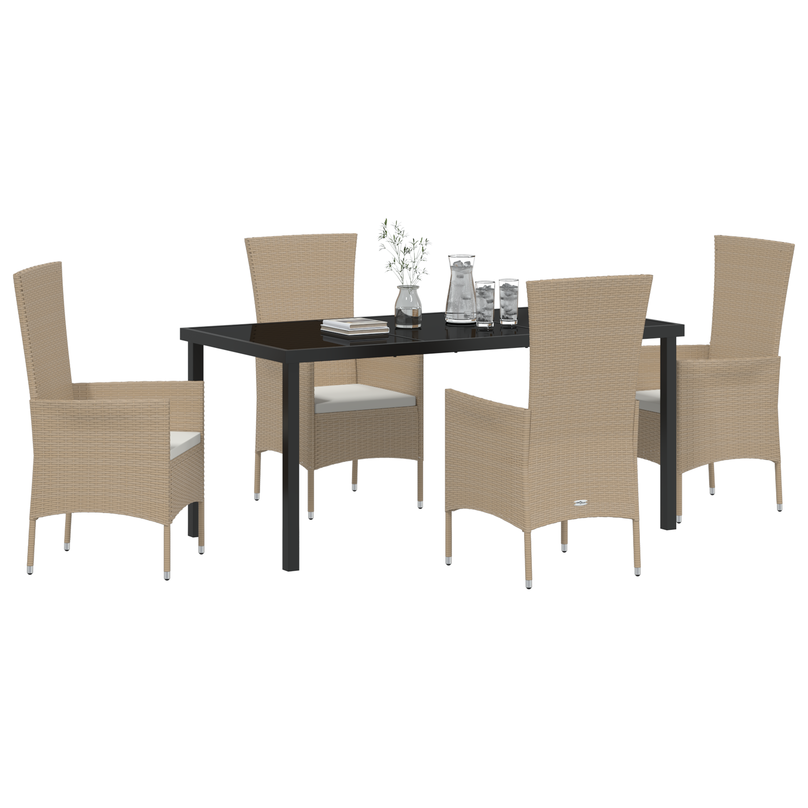 vidaXL 5-delige Tuinset met kussens poly rattan beige