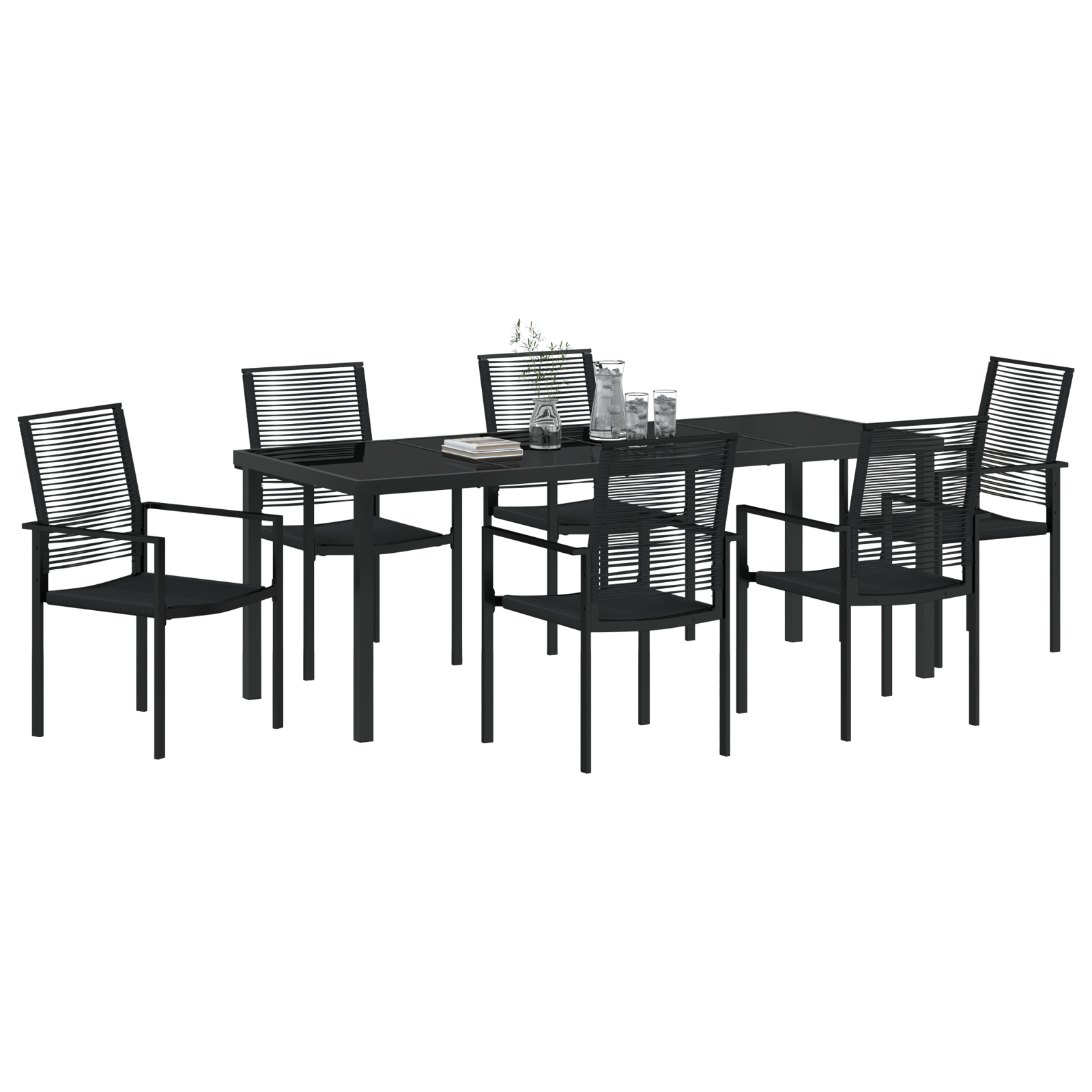 vidaXL 7-delige tuin eetset zwart PVC rattan