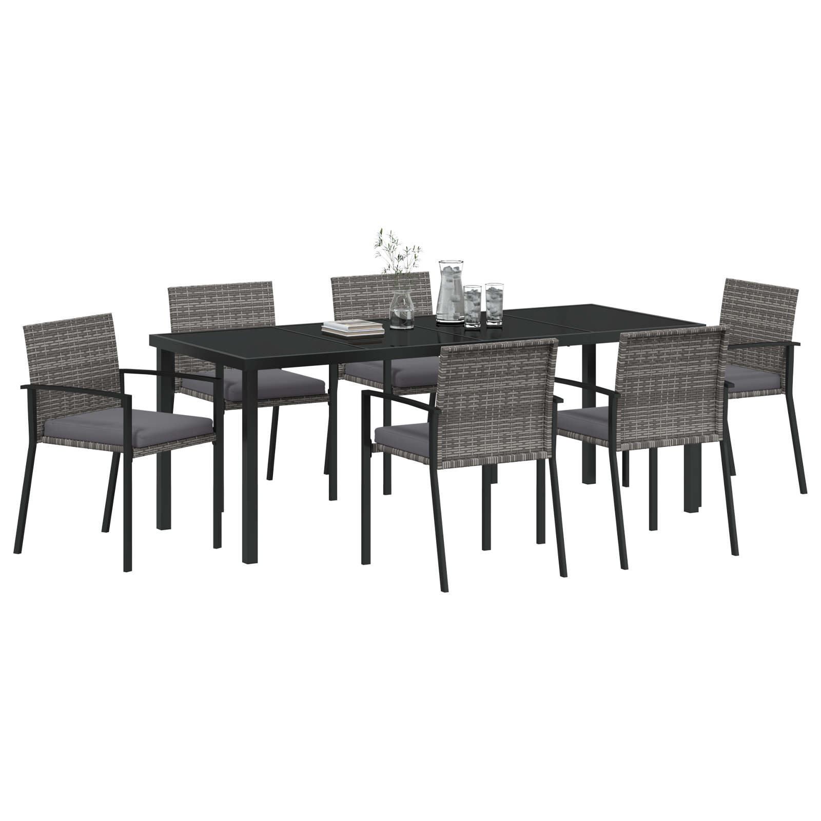 vidaXL 7-delige tuin eetset Grijs poly rattan