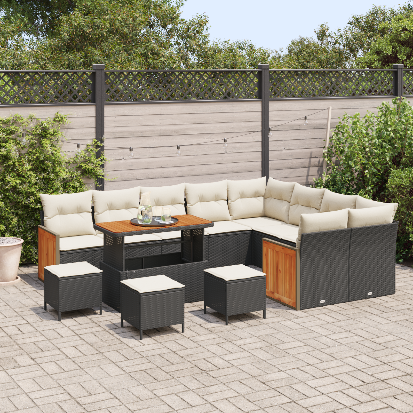vidaXL 13-delige tuinset met kussens zwart poly rattan acacia