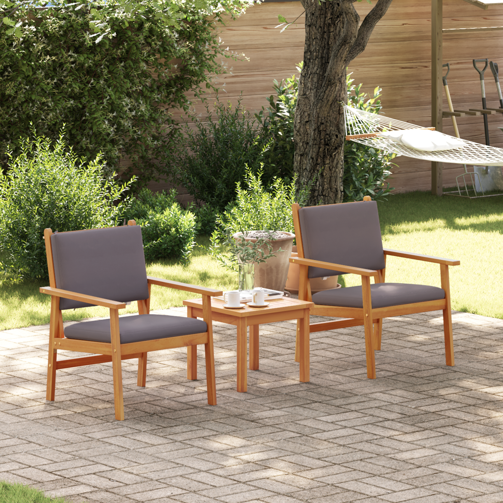 vidaXL Tuinstoelen 2 st met kussens massief acaciahout