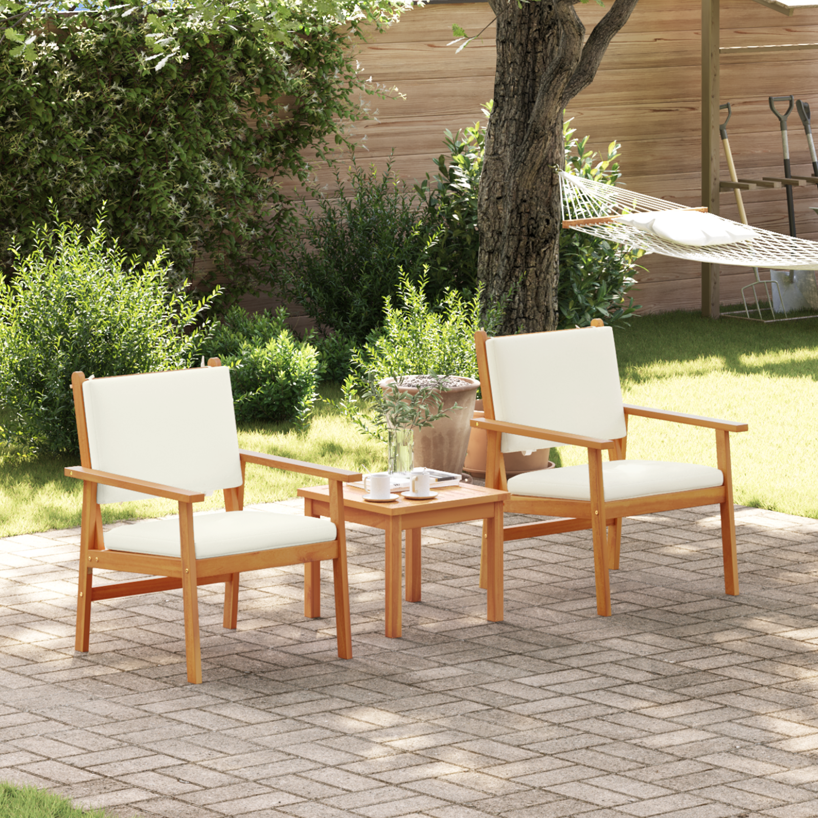 vidaXL Tuinstoelen 2 st met kussens massief acaciahout