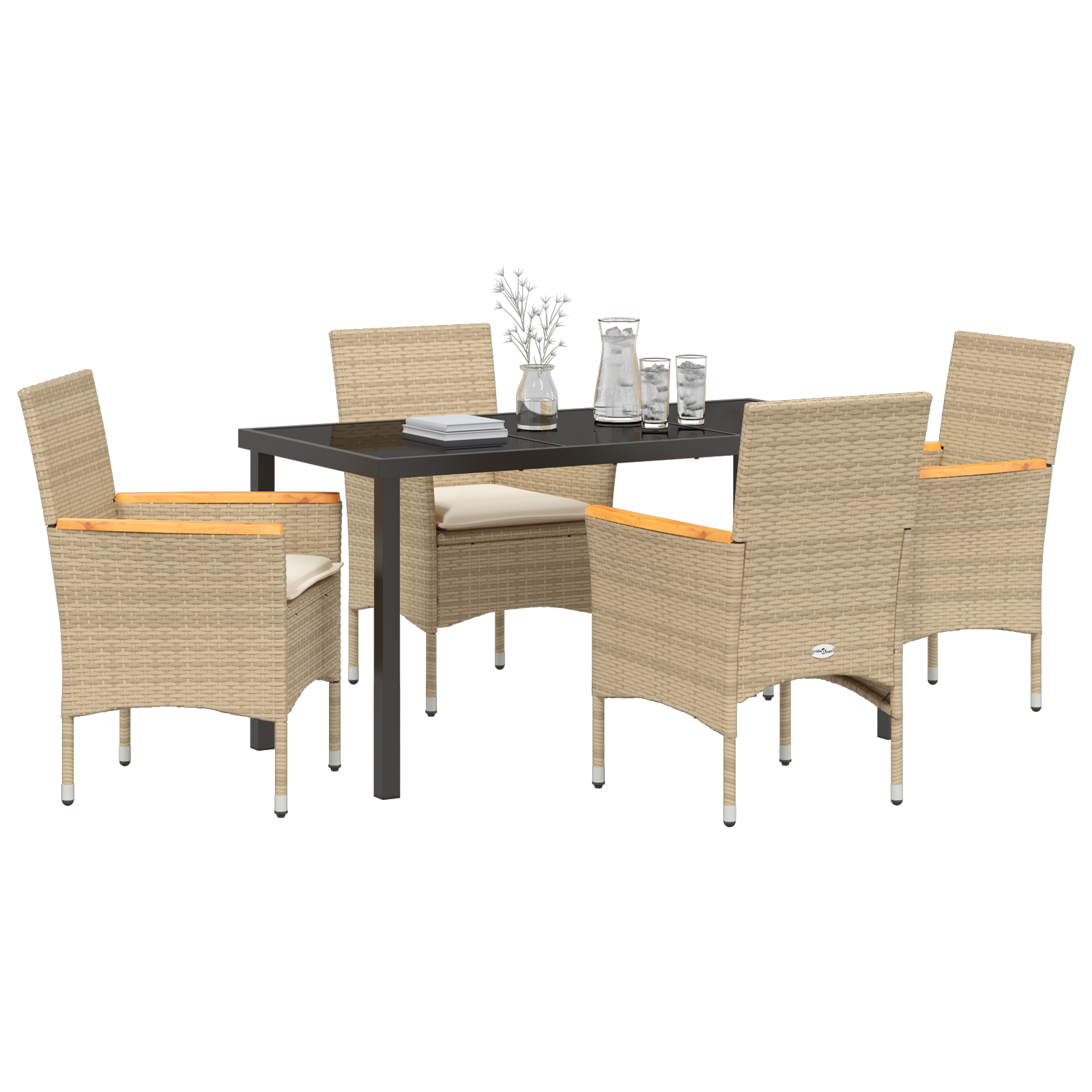 vidaXL 5-delige Tuin Eettafel Set met Kussens in Beige Poly Rattan