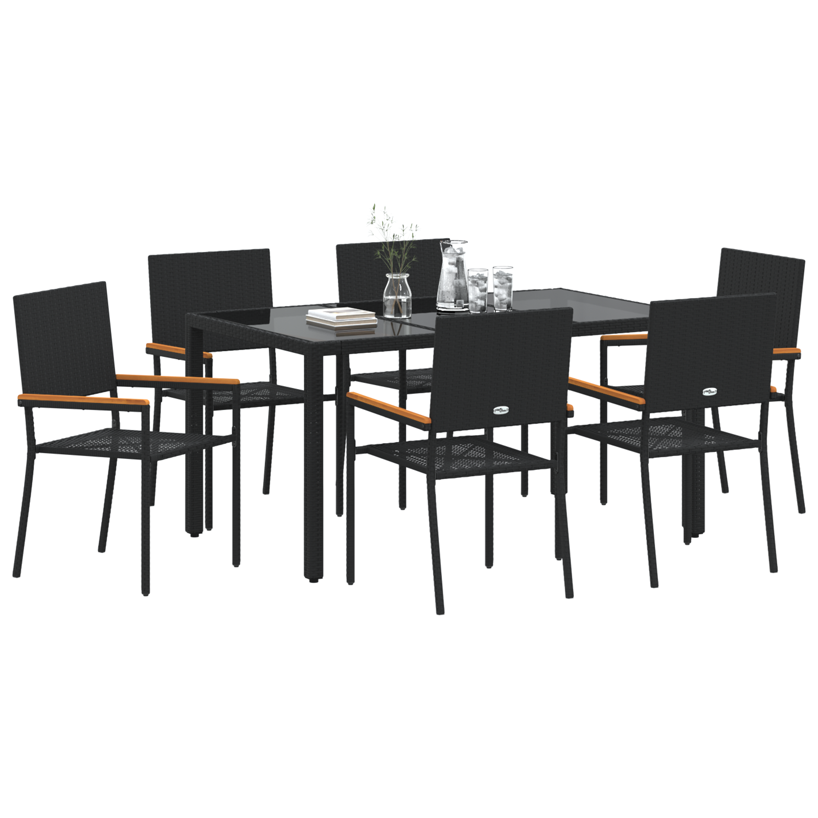 vidaXL 7-delige Tuinset poly rattan zwart