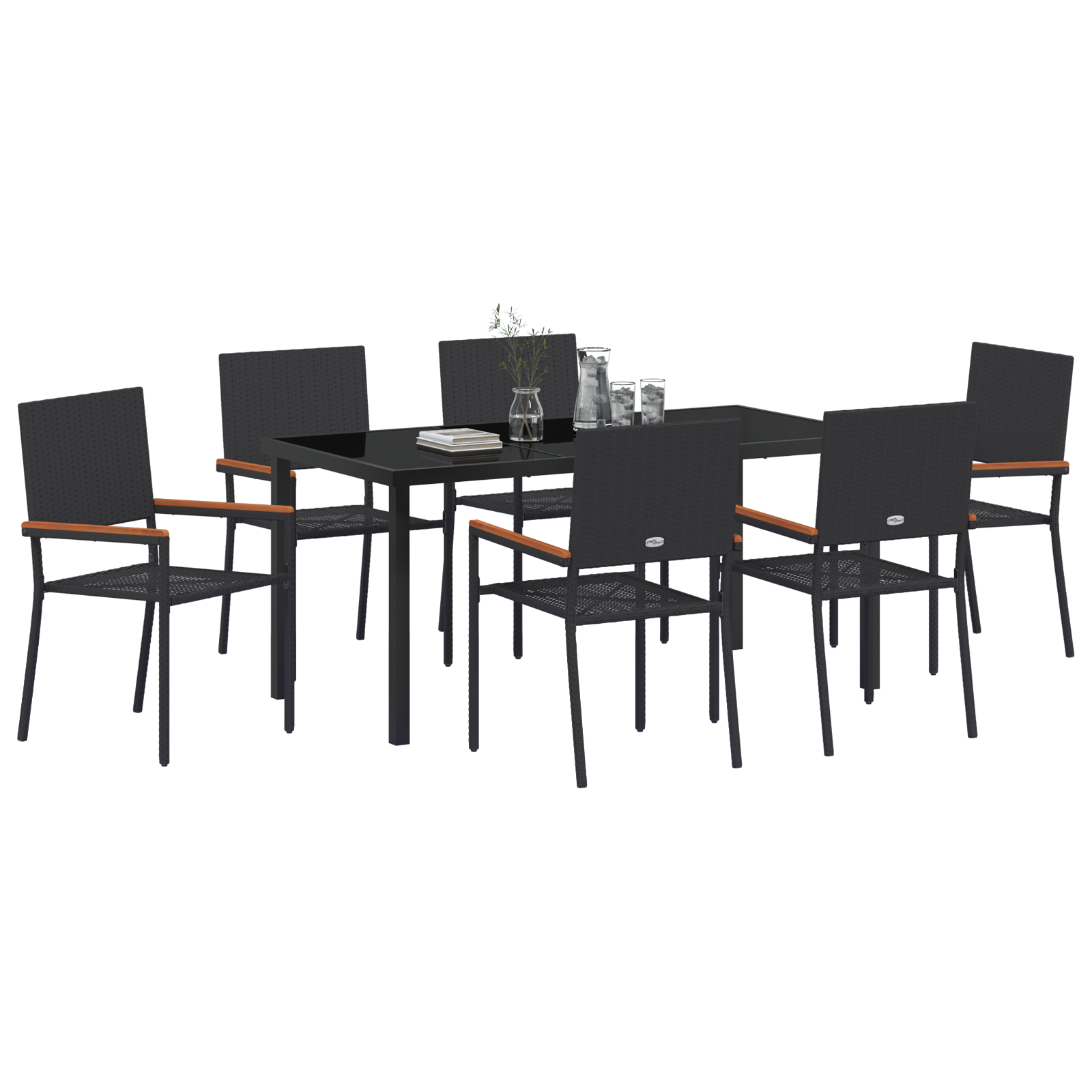 vidaXL 7-delige tuin eetset zwart poly rattan