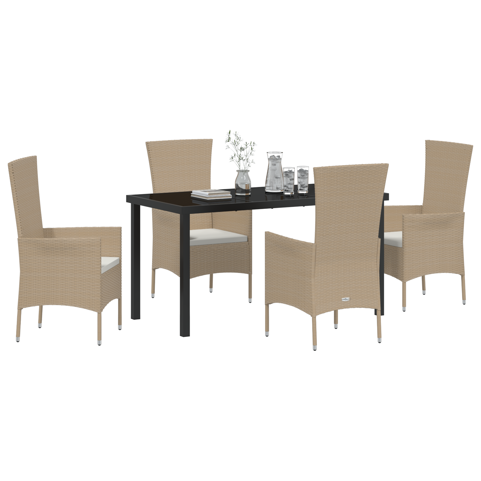 vidaXL 5-delige Tuinset met kussens poly rattan beige