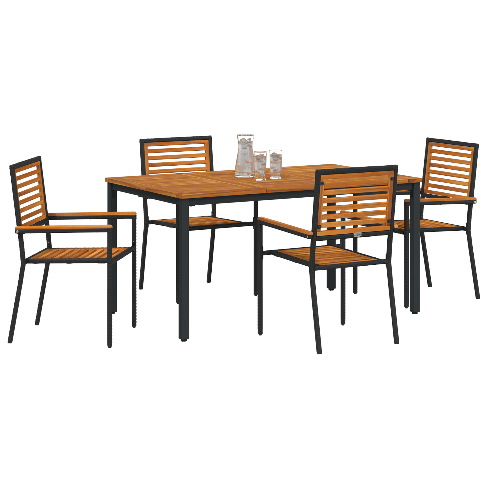 vidaXL 5-delige tuinset zwart poly riet acacia