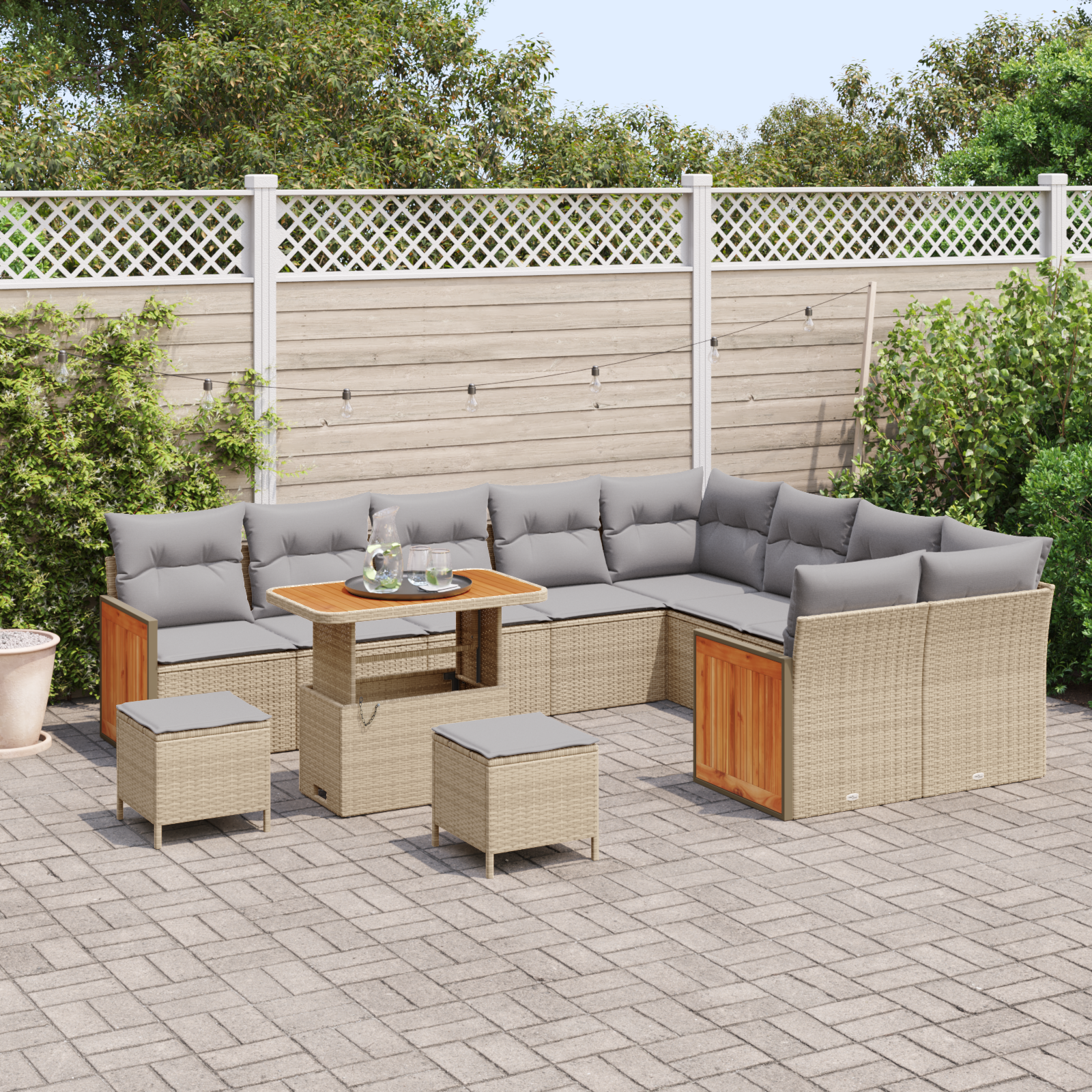 vidaXL 12-delige Tuinbankenset met kussens poly rattan acacia beige