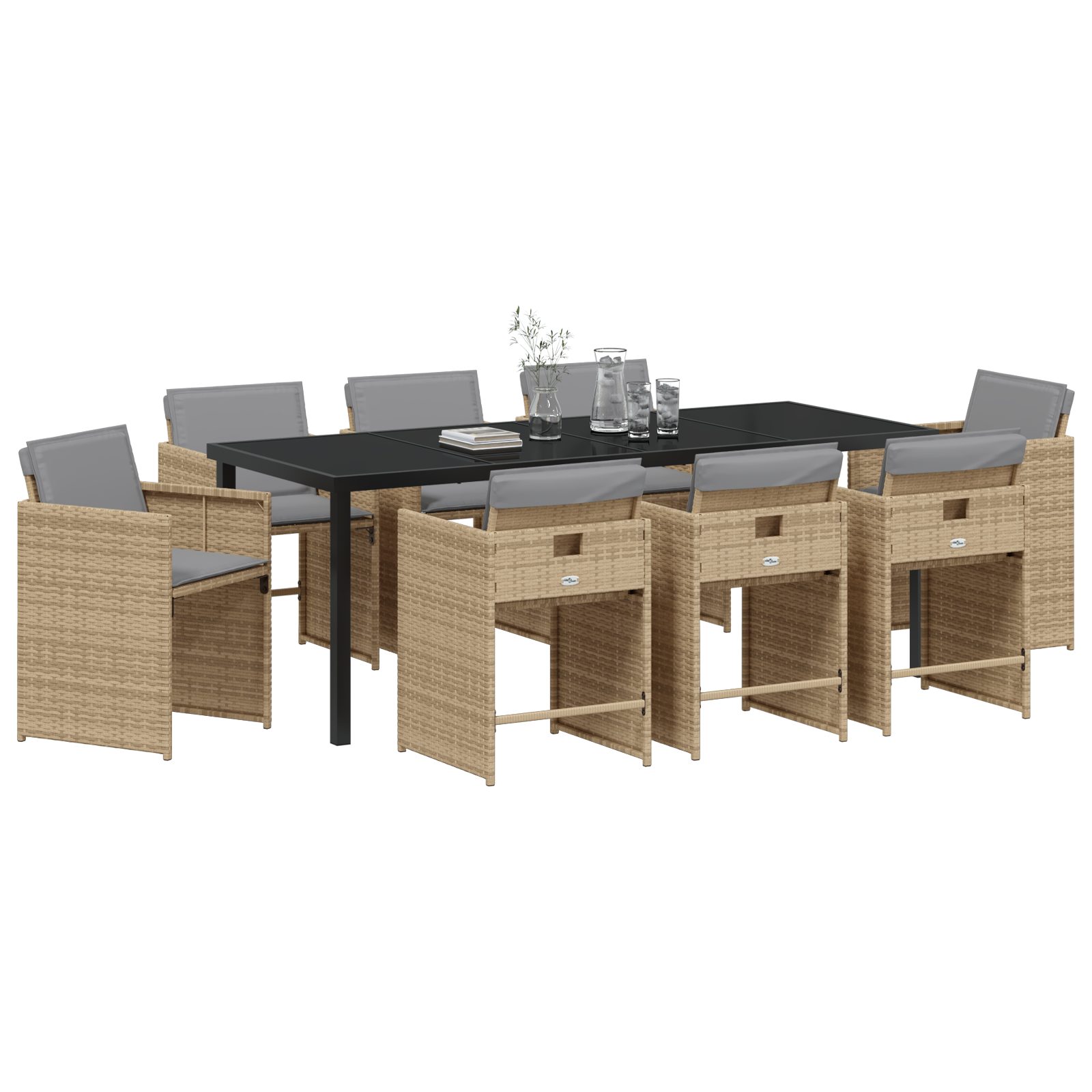 vidaXL 9-delige Tuinset met kussens poly rattan beige