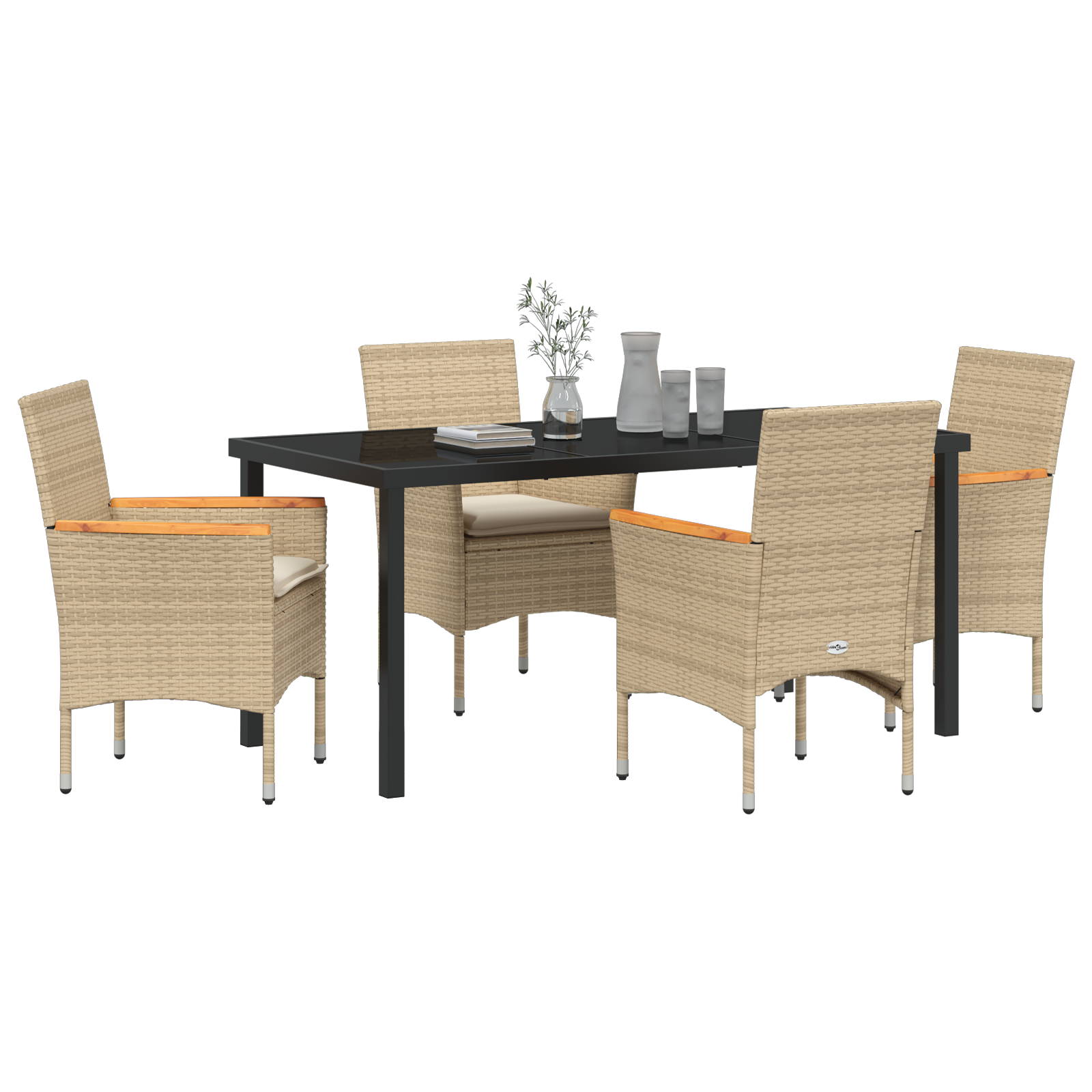 vidaXL 5-delige tuin eetset met kussens in beige poly rattan