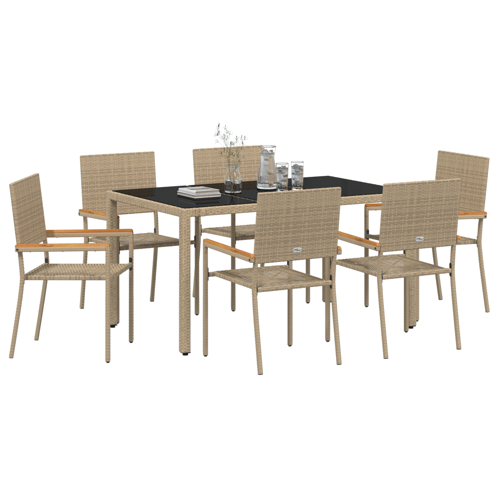 vidaXL 7-delige Tuinset poly rattan beige