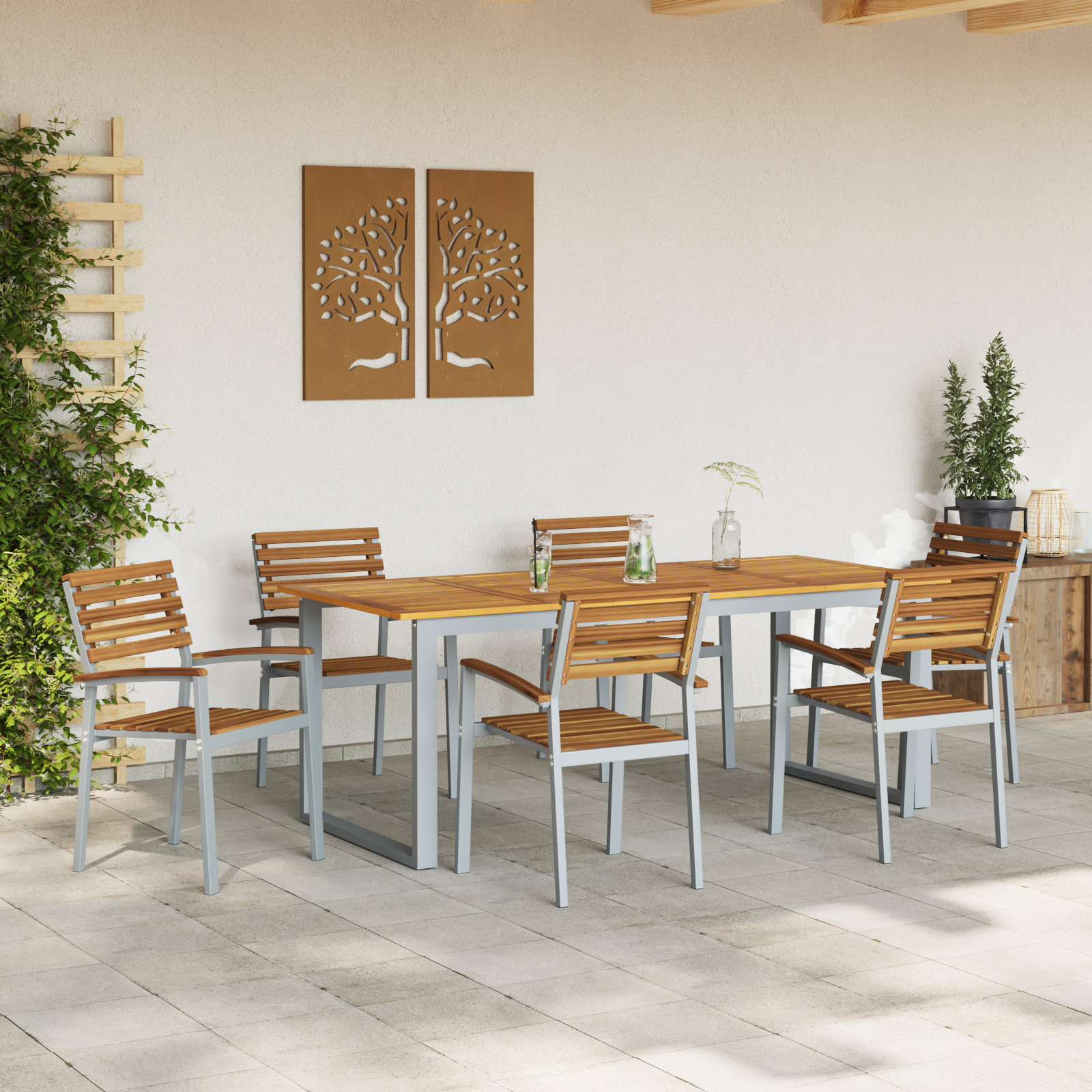 vidaXL Stapelbare Tuinstoelen 6 stuks Solid Hout Acacia en Metaal