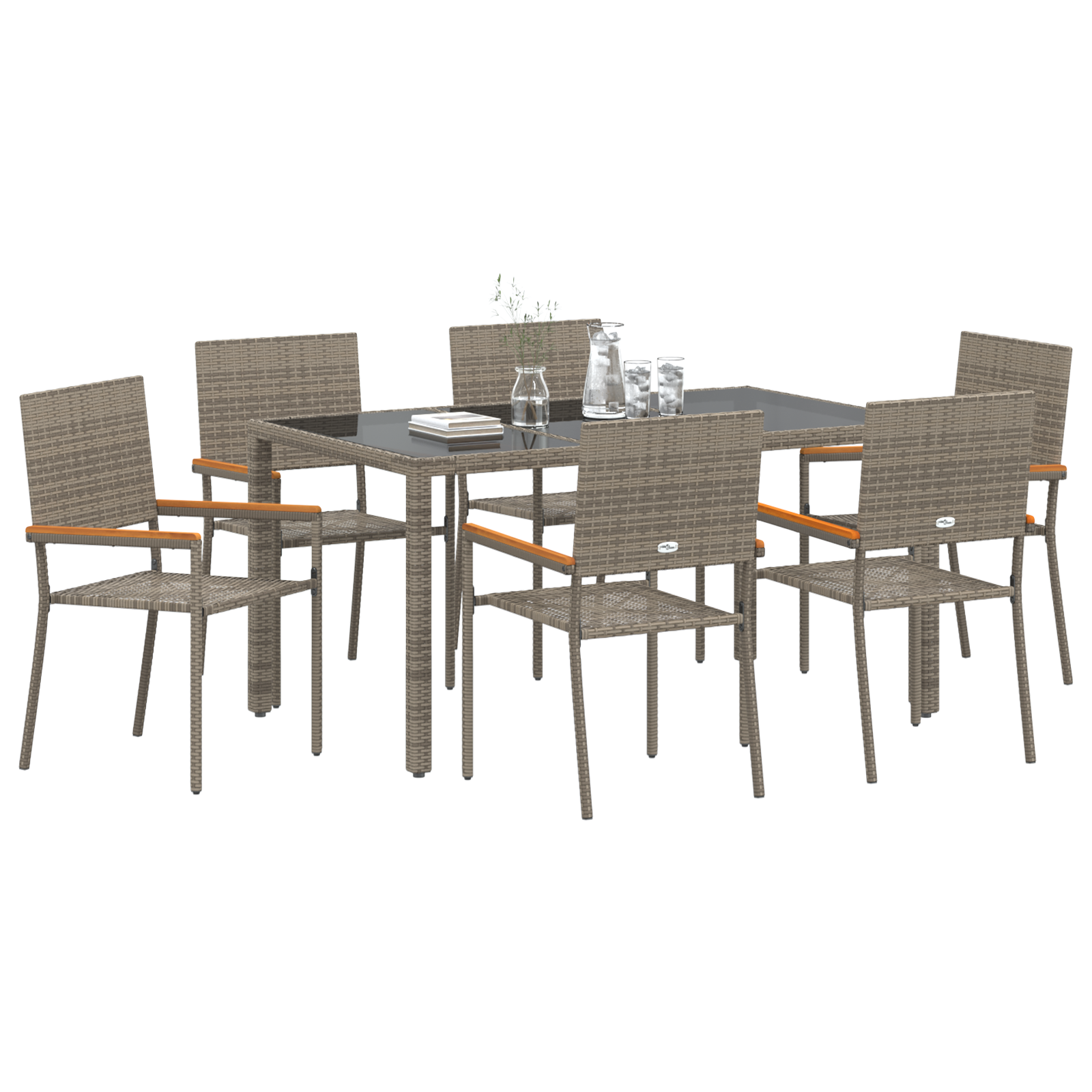 vidaXL 7-delige Tuinset poly rattan grijs