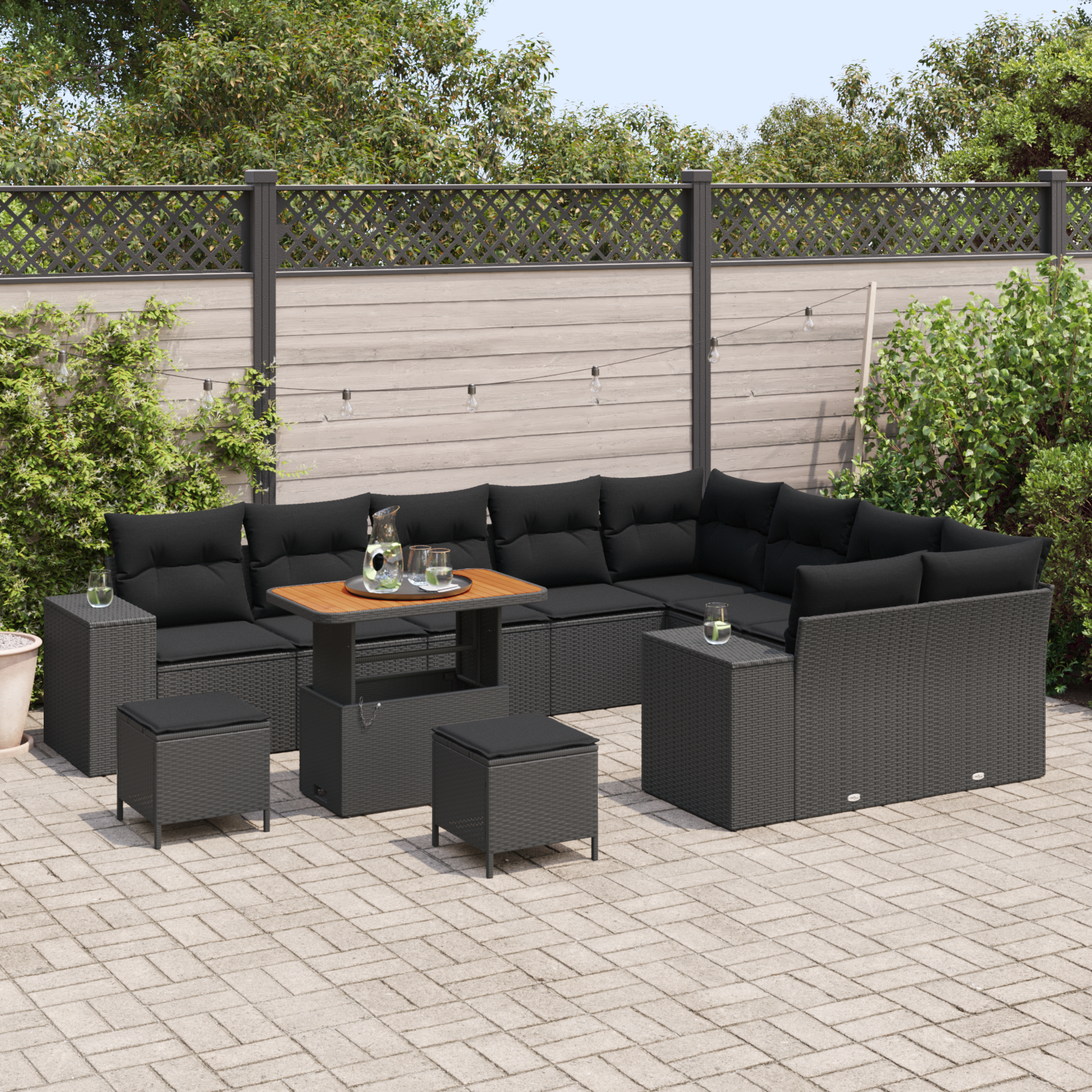 vidaXL 12-delige tuinsofaset met kussens - zwart poly rattan met acacia