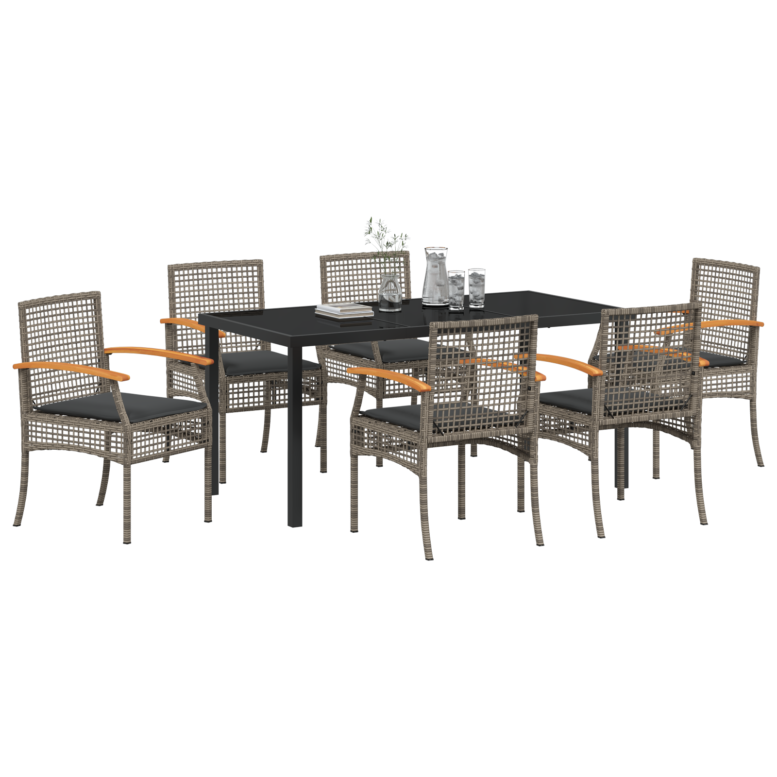 vidaXL 7 Delige Tuindining Set met Kussens Grijze Poly Rattan