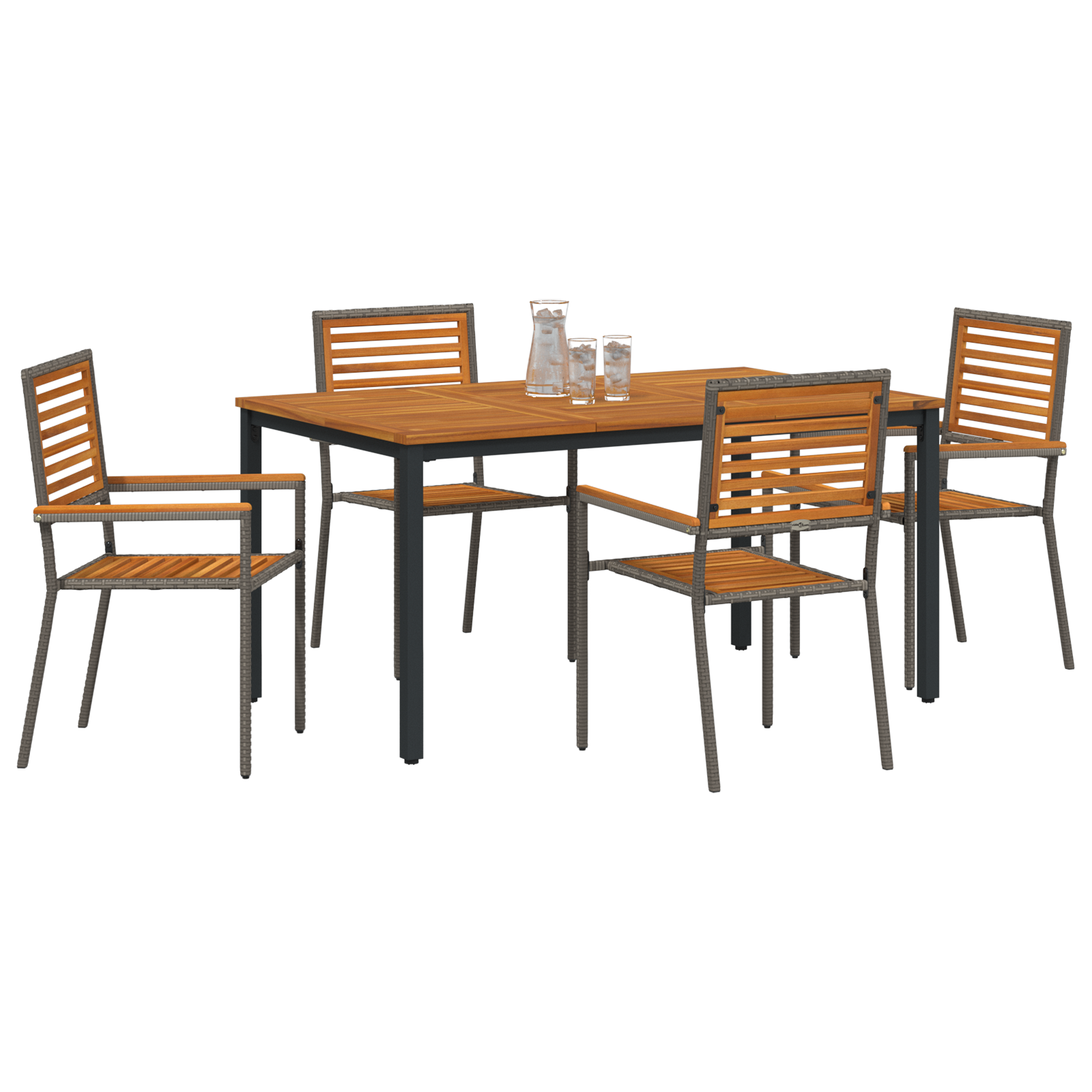 vidaXL 5-delige Tuinset Grijs Poly Rattan Acacia