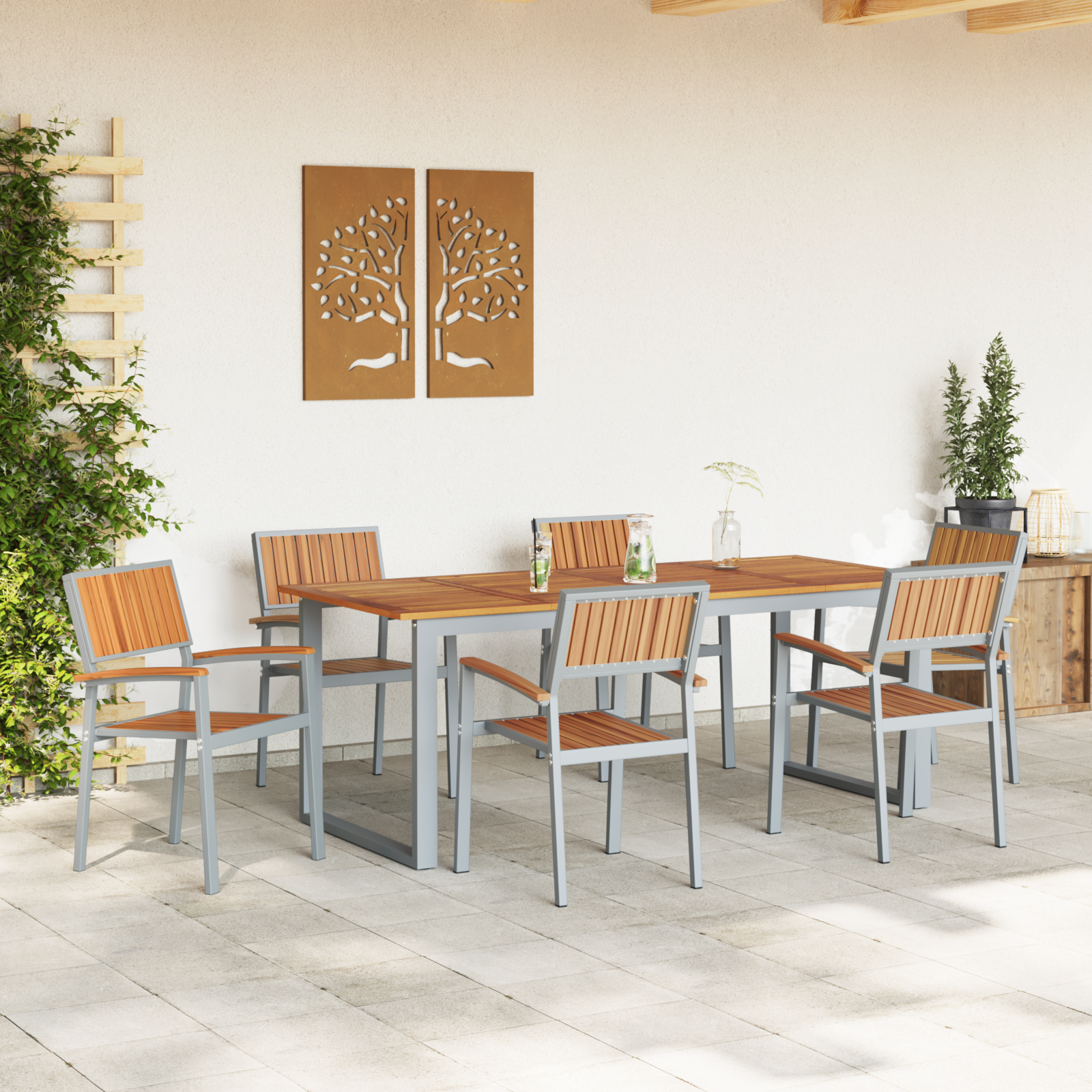 vidaXL Tuinstoelen 6 st stapelbaar staal en massief acaciahout grijs
