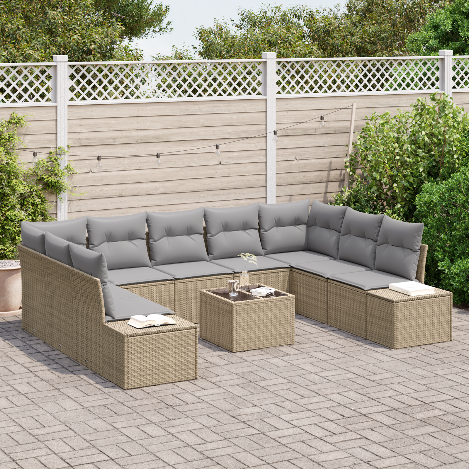 vidaXL 10-delige tuinset met kussens in zwart poly rattan