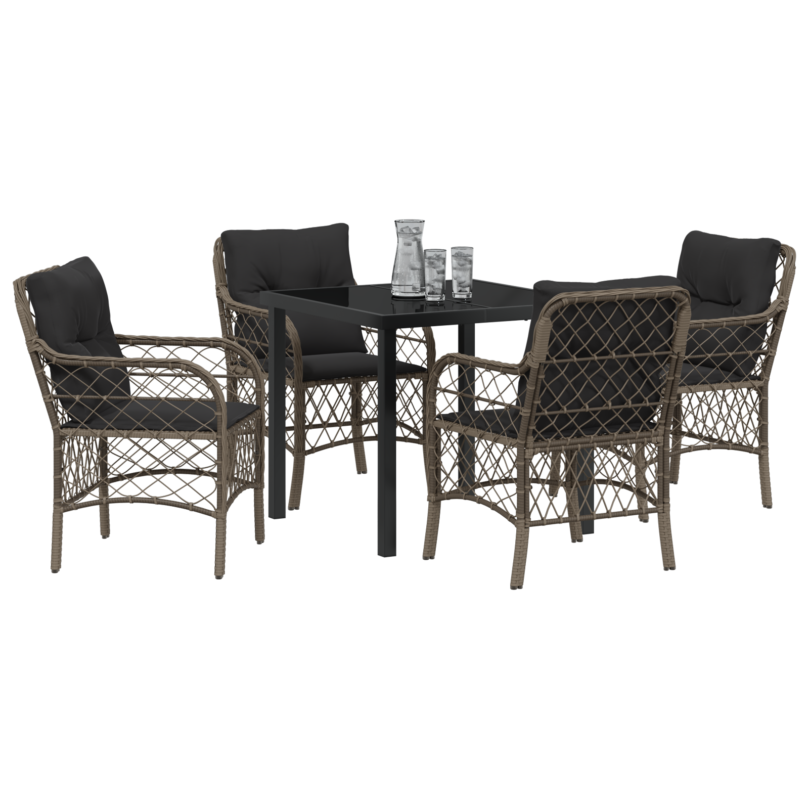 vidaXL 5-delige tuinset met kussens in grijs poly rattan