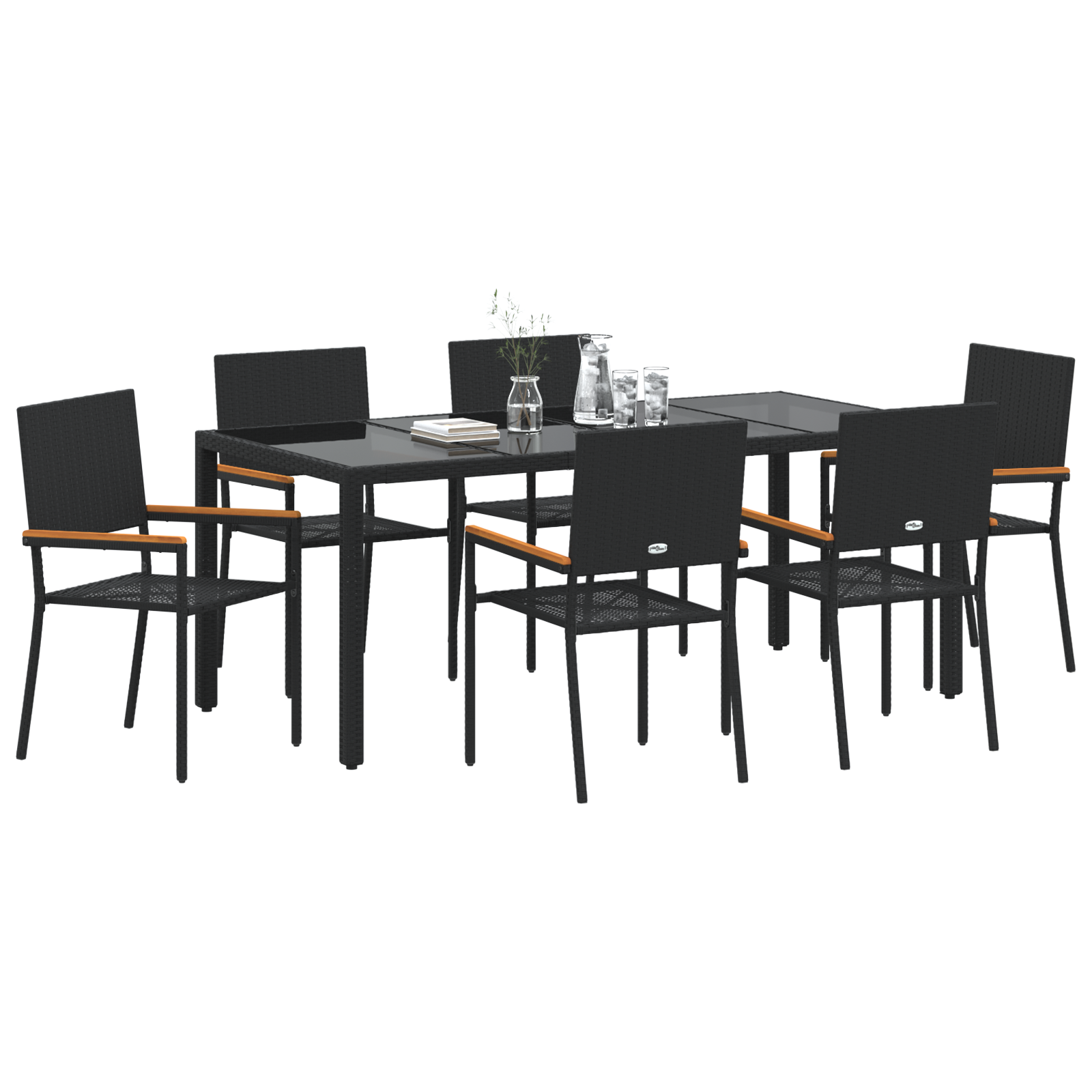 vidaXL 7-delige Tuinset poly rattan zwart
