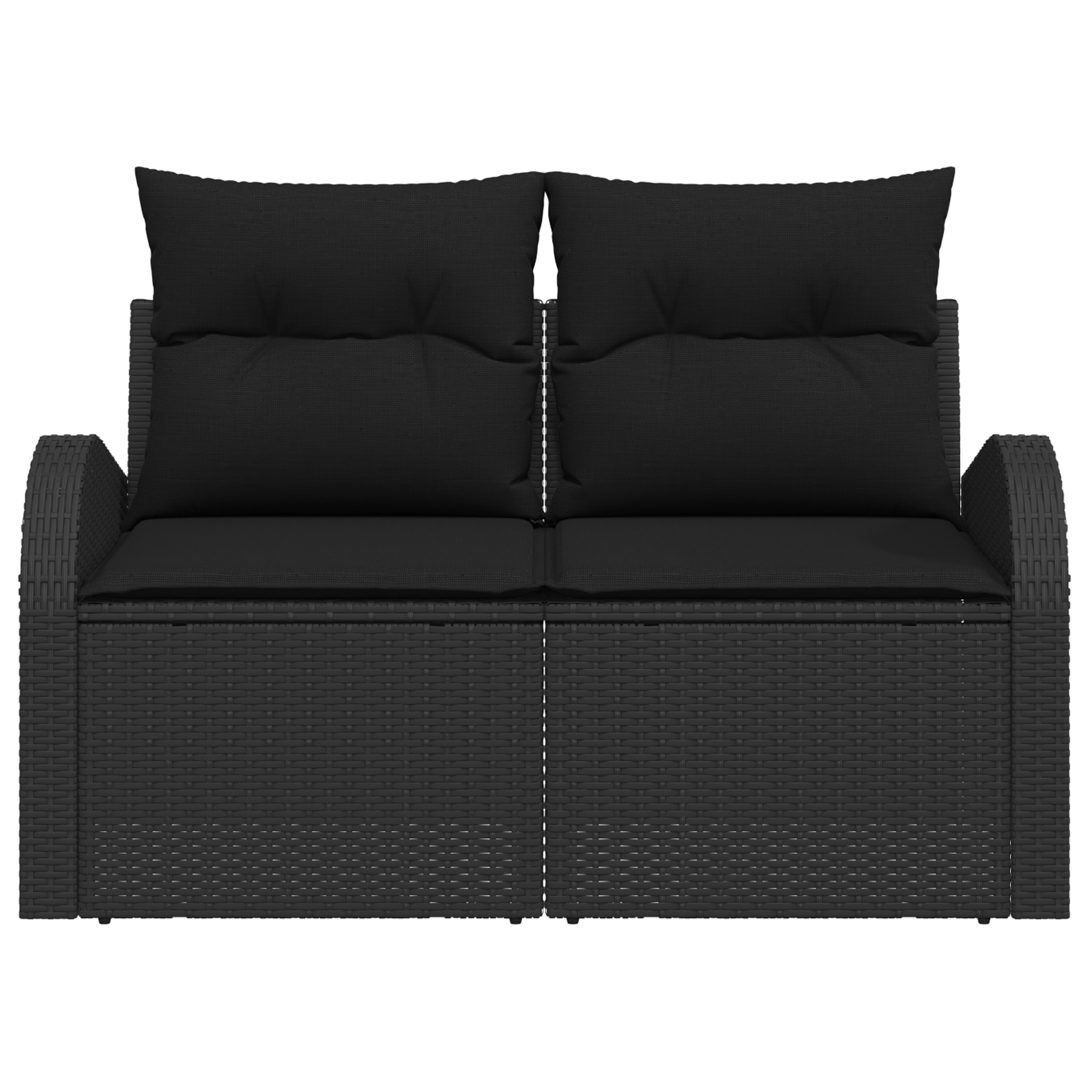 vidaXL Tuinbank 2-zits met opbergruimte en kussens poly rattan zwart