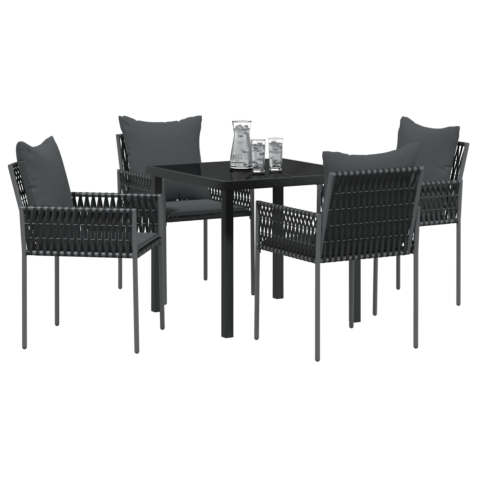 vidaXL 5-delige tuinset met kussens zwart poly rattan