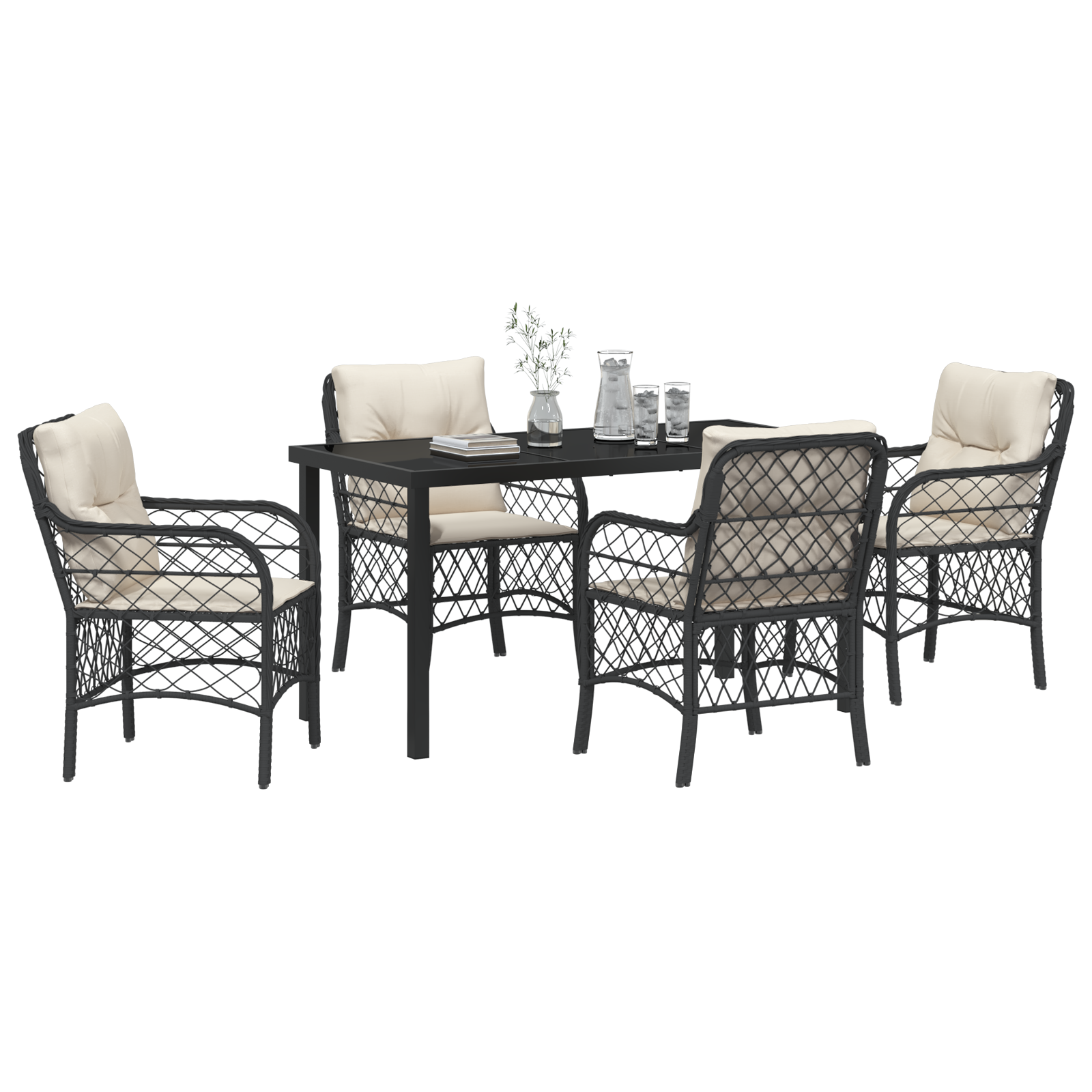vidaXL 5-delige tuinset met kussens zwart poly rattan