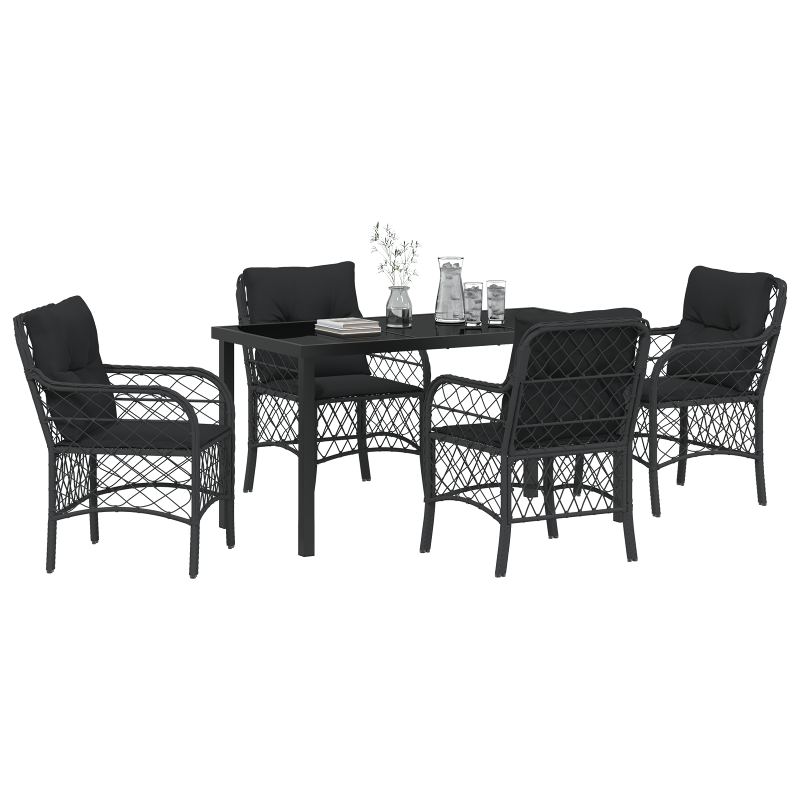 vidaXL 5-delige tuinset met kussens in zwart poly rattan
