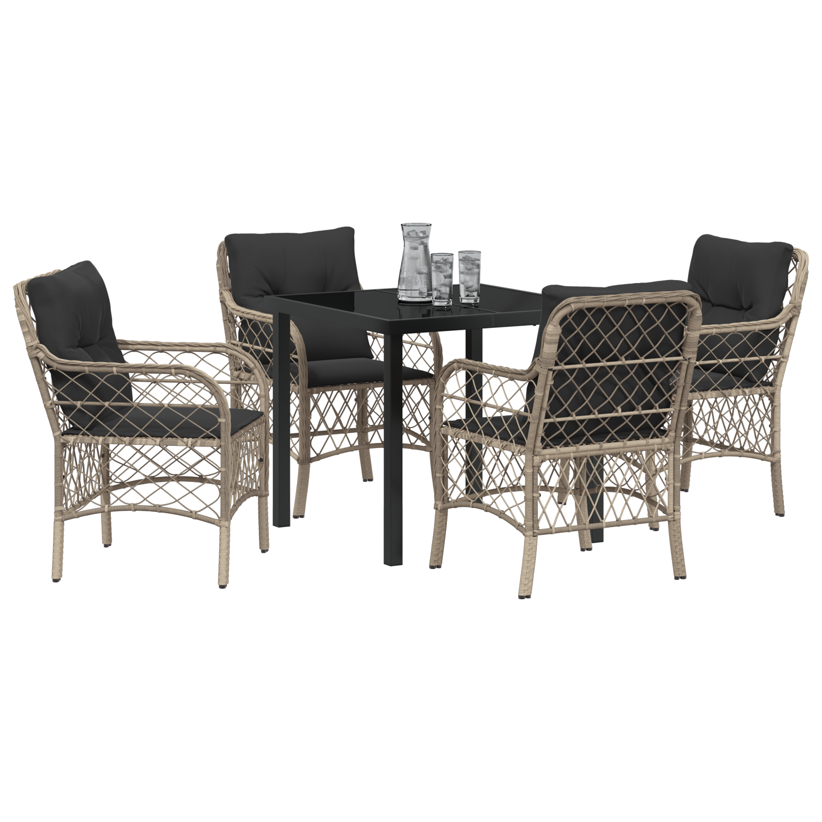 vidaXL 5-delige tuinset met kussens in lichtgrijs poly rattan
