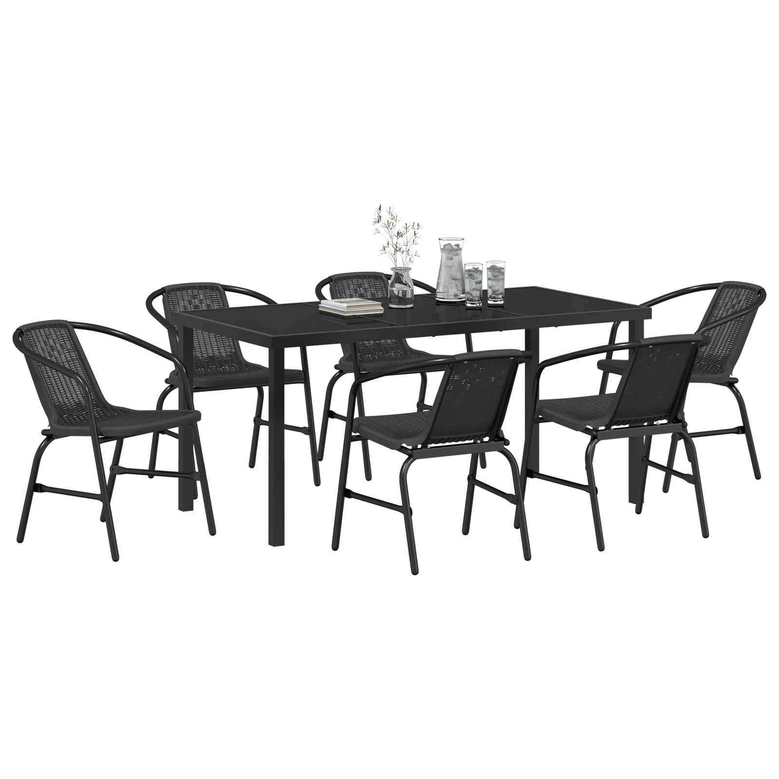 vidaXL 7-delige tuin eetset zwart poly rattan