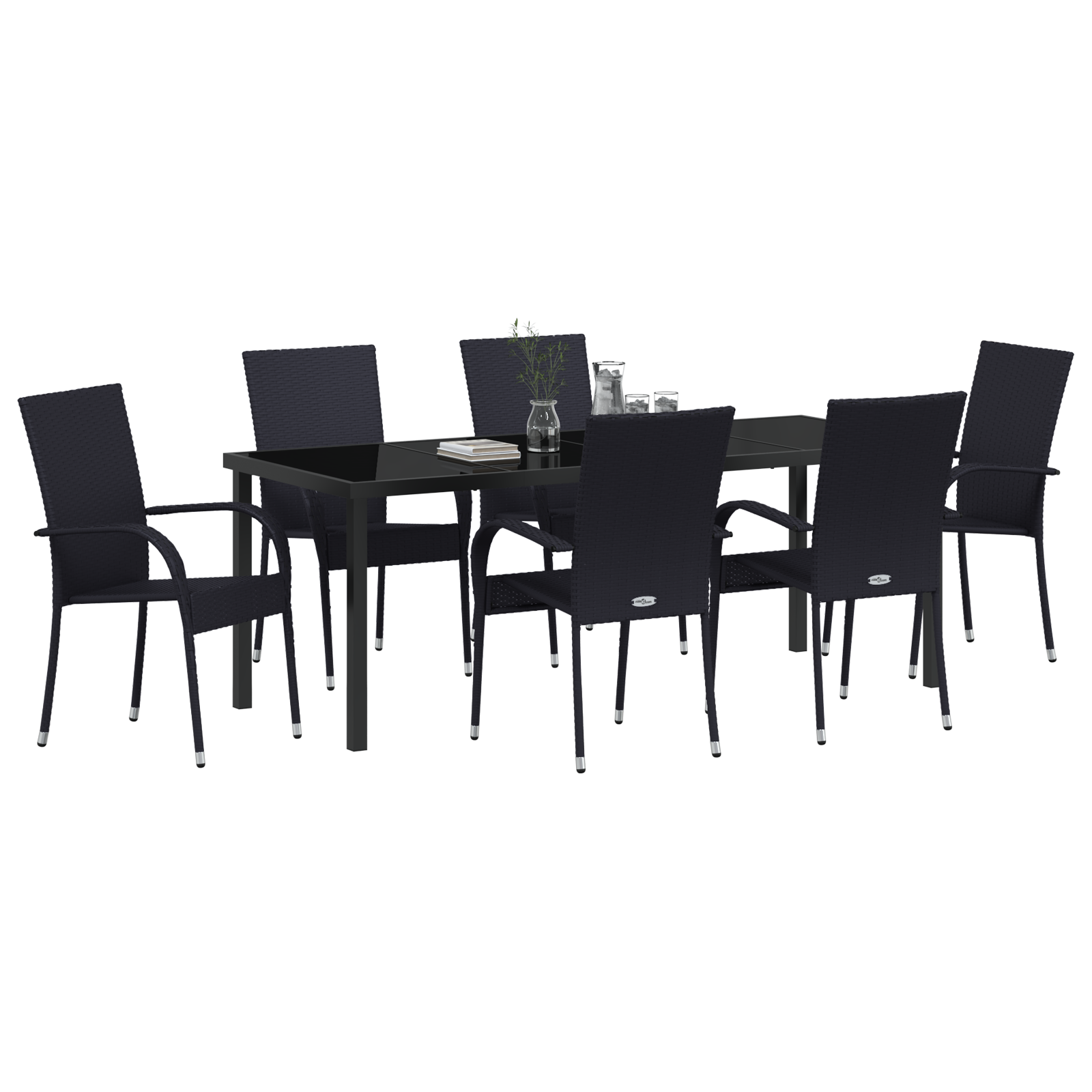 vidaXL 7-delige tuinset - Zwart poly rattan