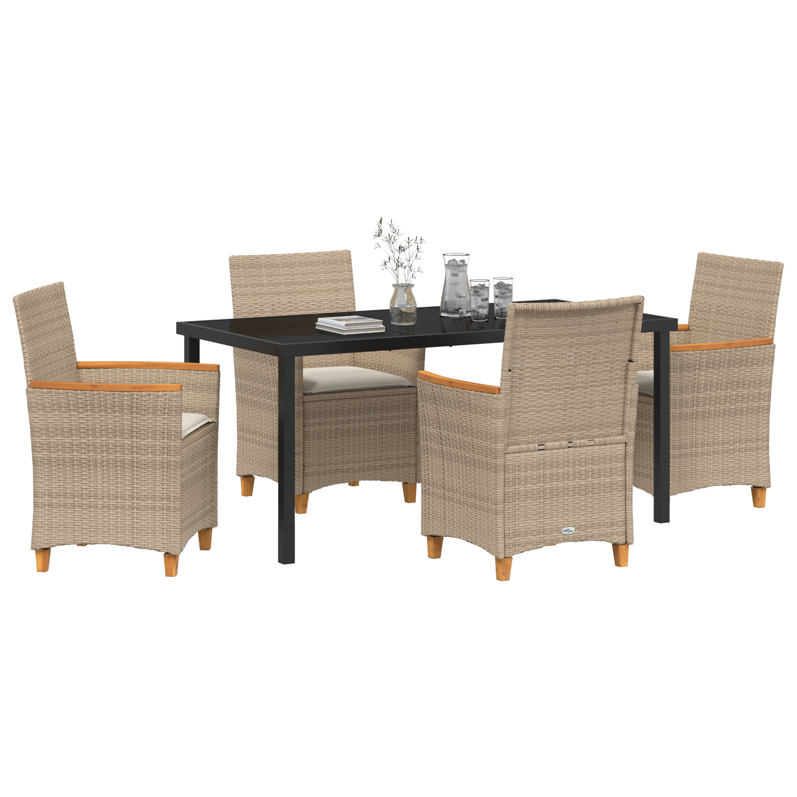 vidaXL 5-delige tuinset met kussens Beige Poly Rattan