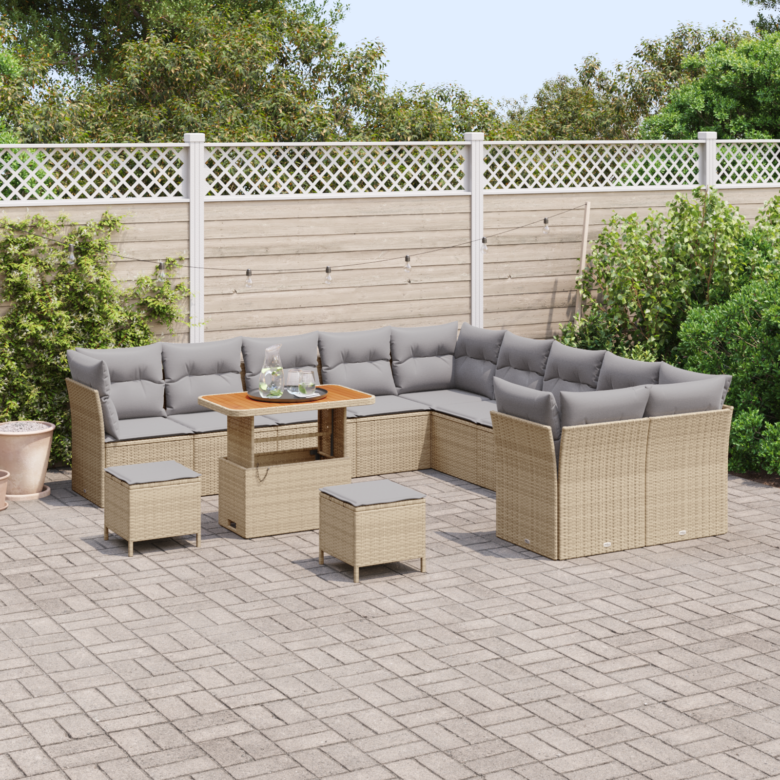 vidaXL 13-delige tuinset met kussens in beige van poly rattan en acacia